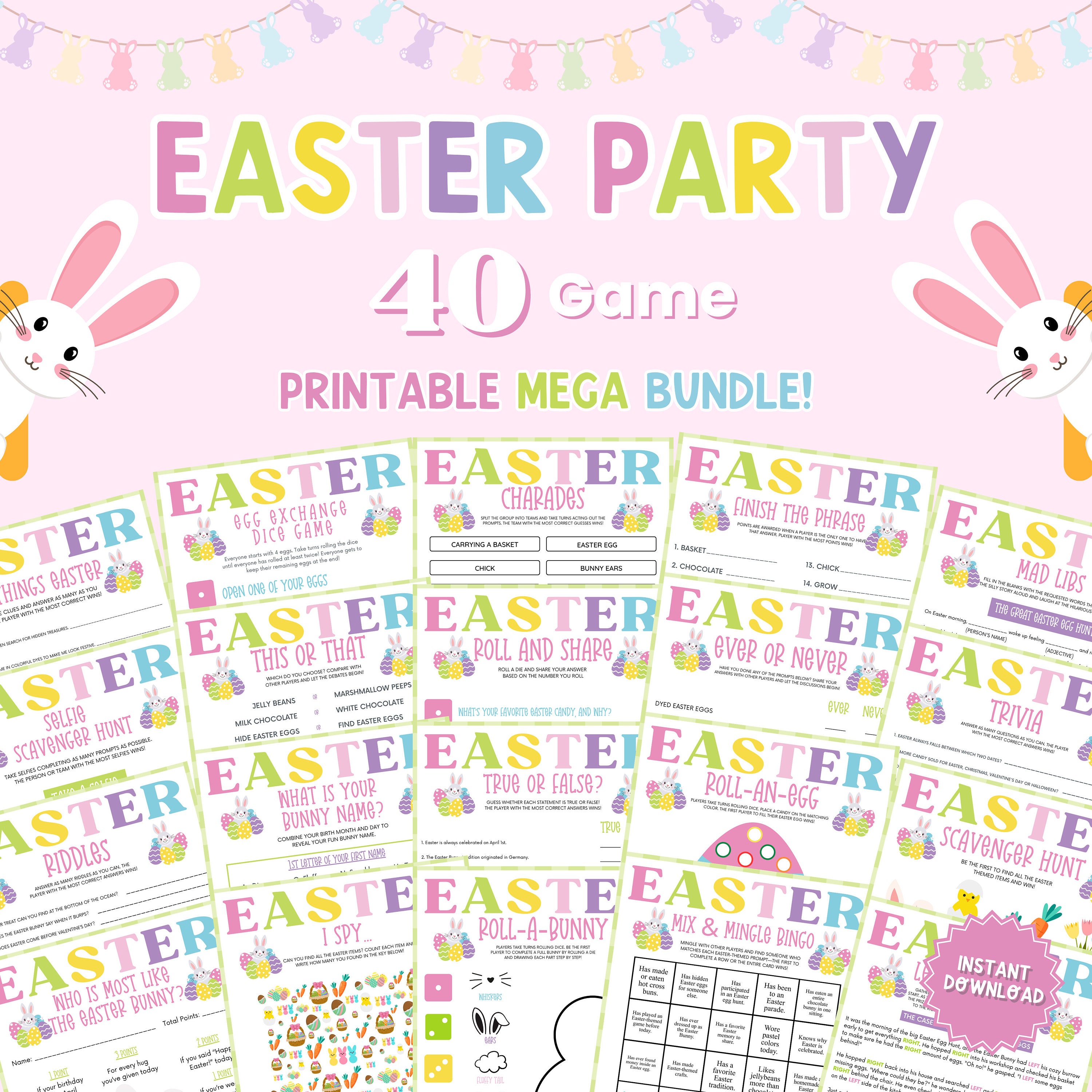 Printable Easter Party Games 40 Game Mega Bundle, Printable Easter Games for Kids, Easter Party Games Printable, Easter Games Printable
