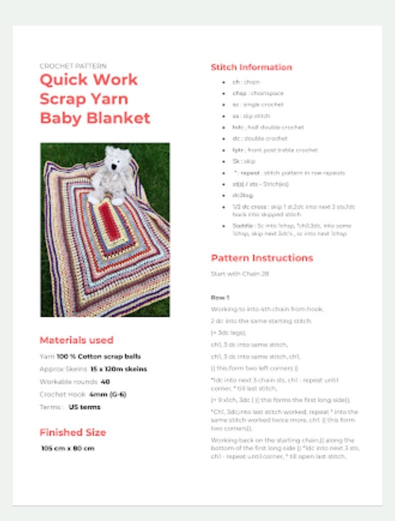Download Printable Quick Scrap yarn Baby Blanket