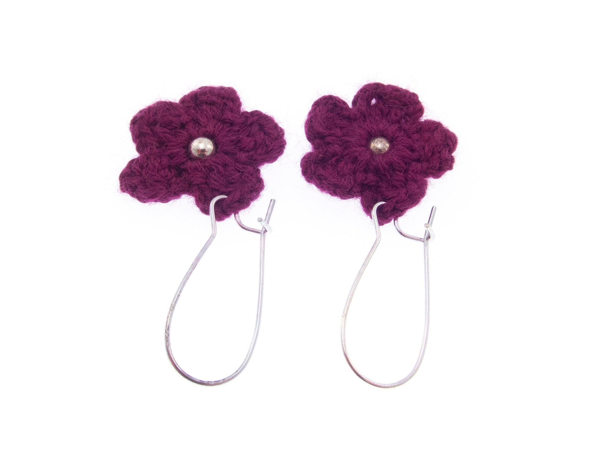 earrings handmade dangle with boho knit flowers