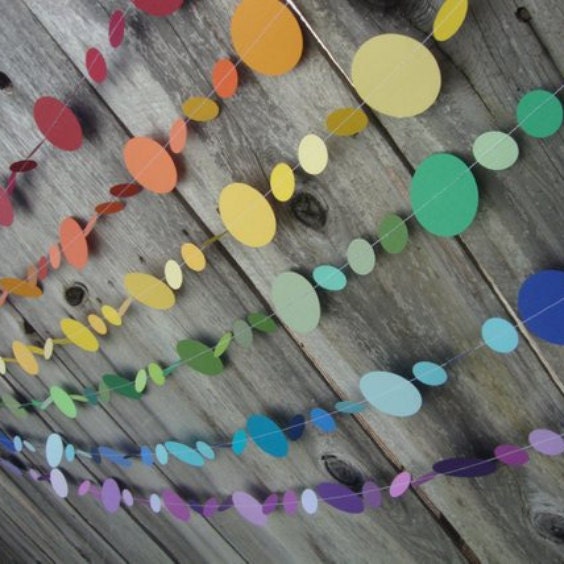 rainbow circle paper garlands sewn with thread