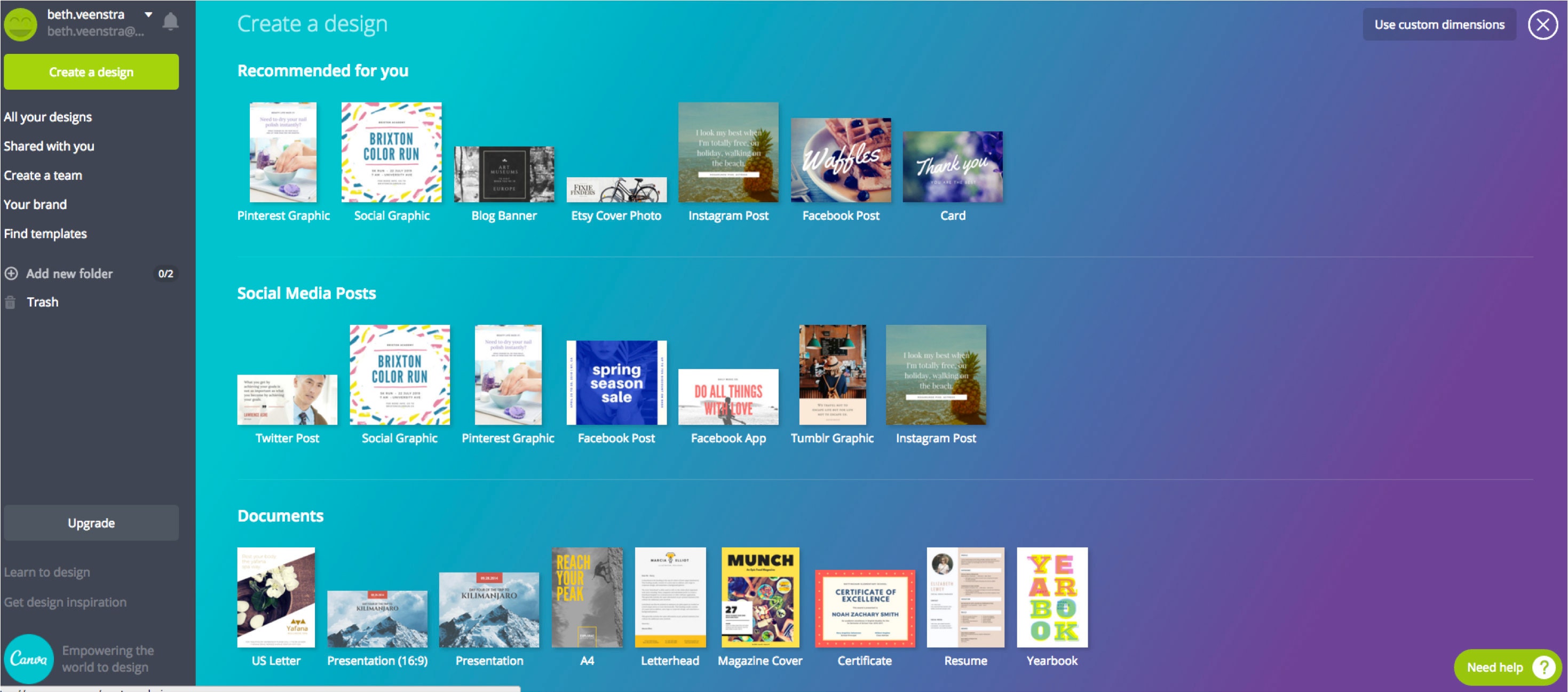 Create a design menu on Canva