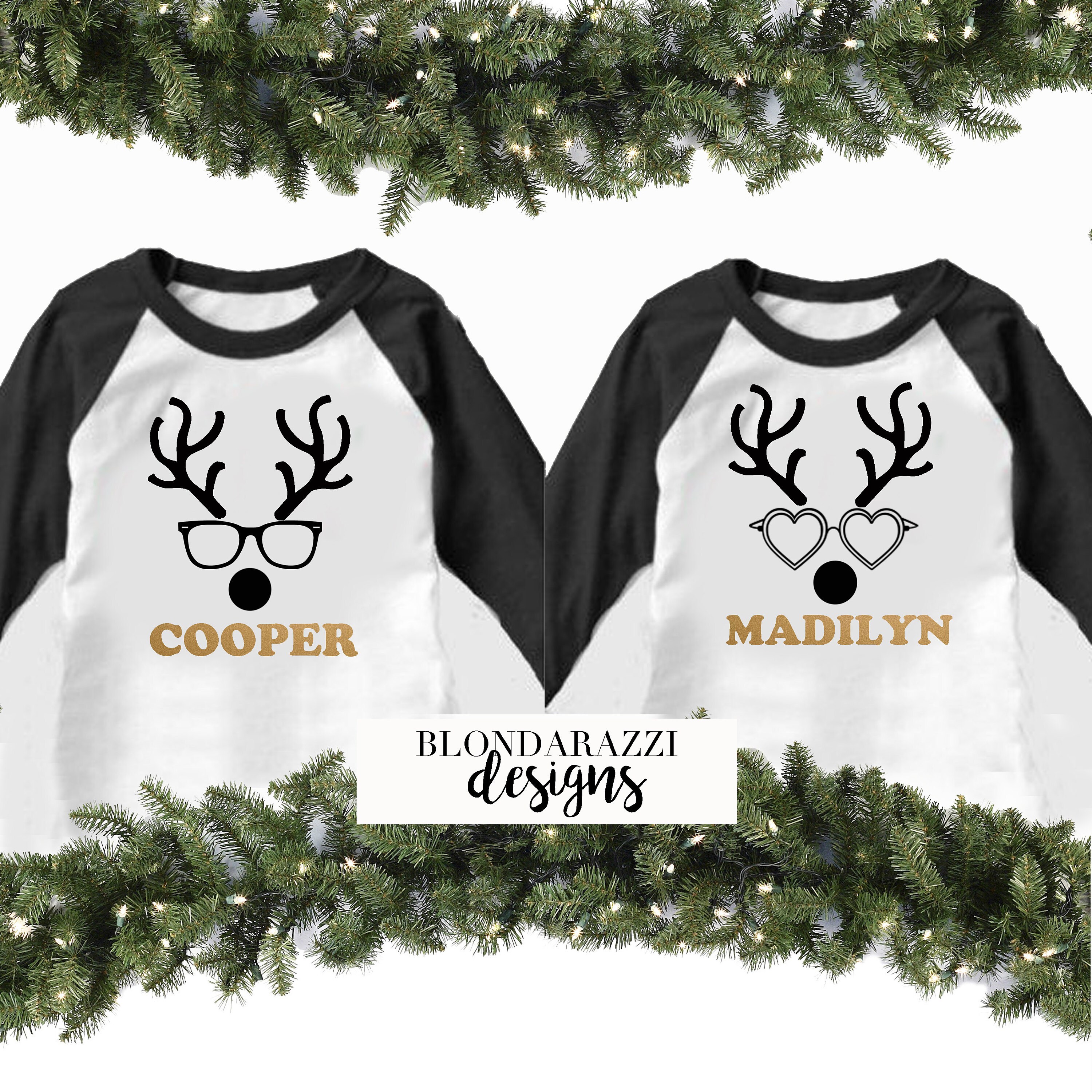 custom personalized reindeer christmas raglan shirts