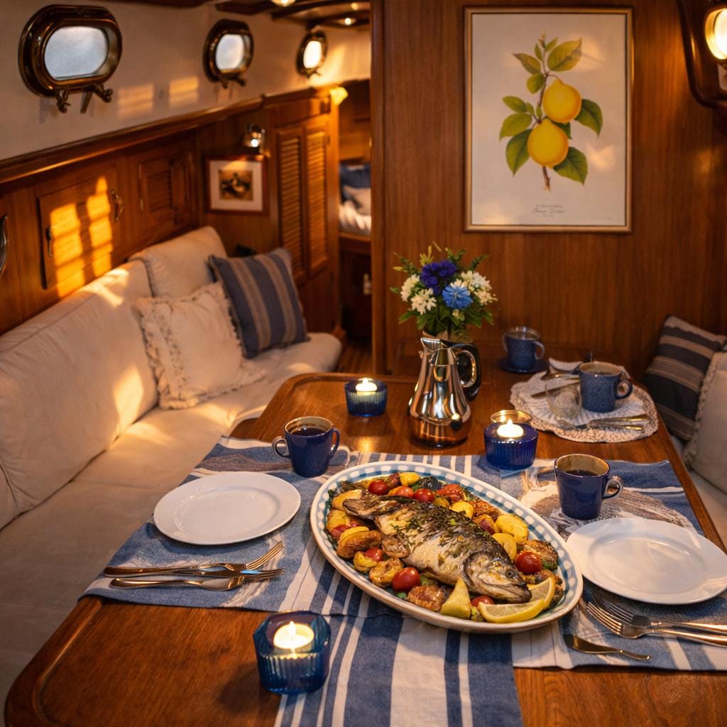 A Lemon Print, framed inside a sailing Yacht