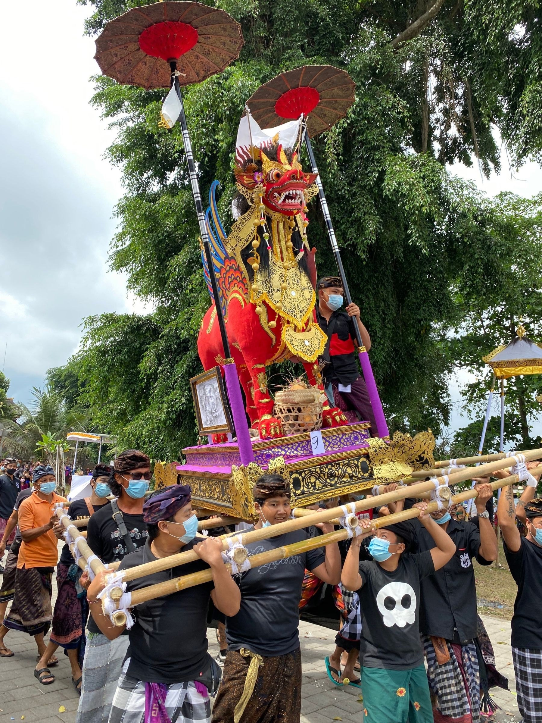 Red Lion. Cremation Ceremony in Bali Ngaben