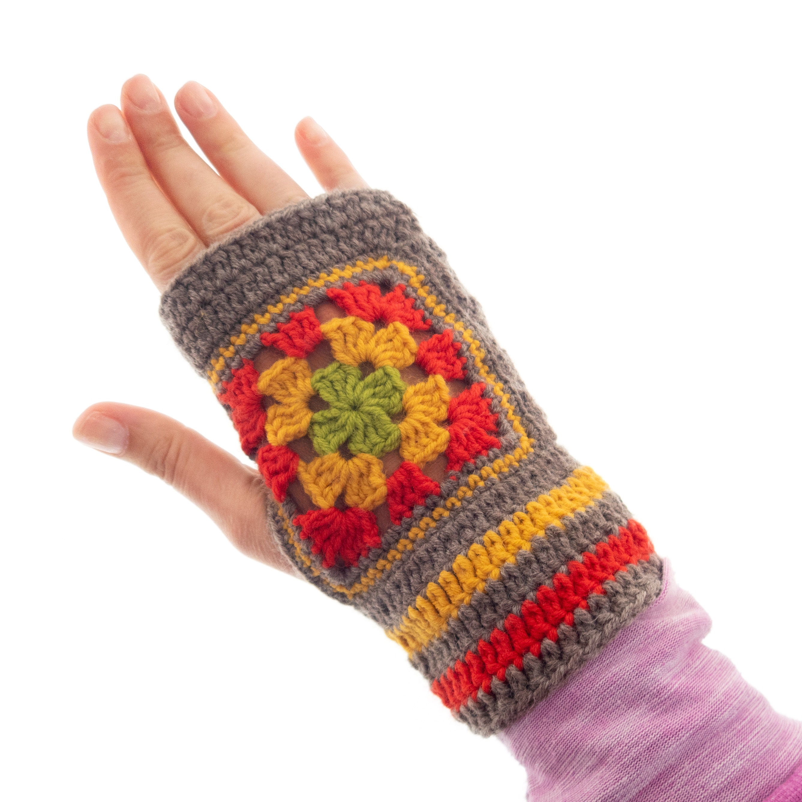 handmade gloves fingerless for ladies with granny squares of cashmere