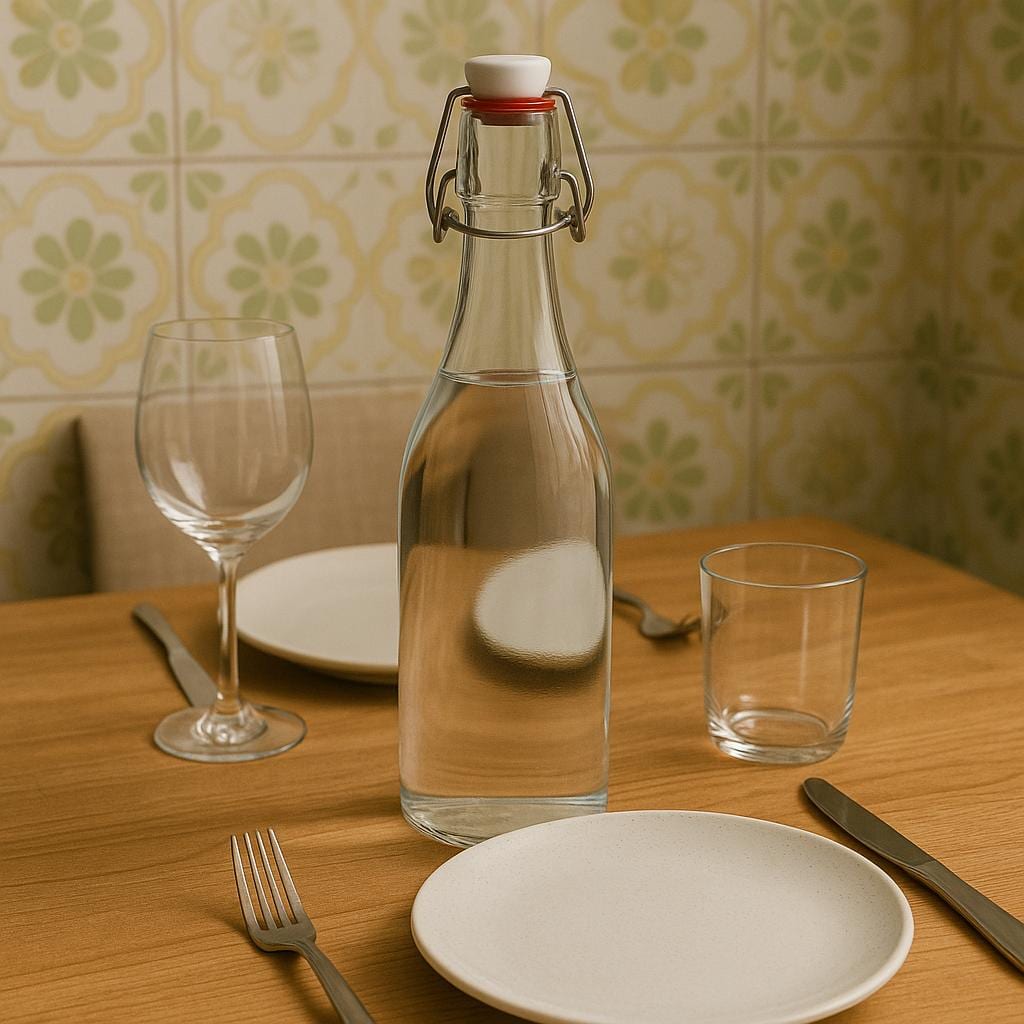 Garrafa de água na mesa Reutilize para servir água em almoços ou jantares — o design fica ótimo na mesa posta.