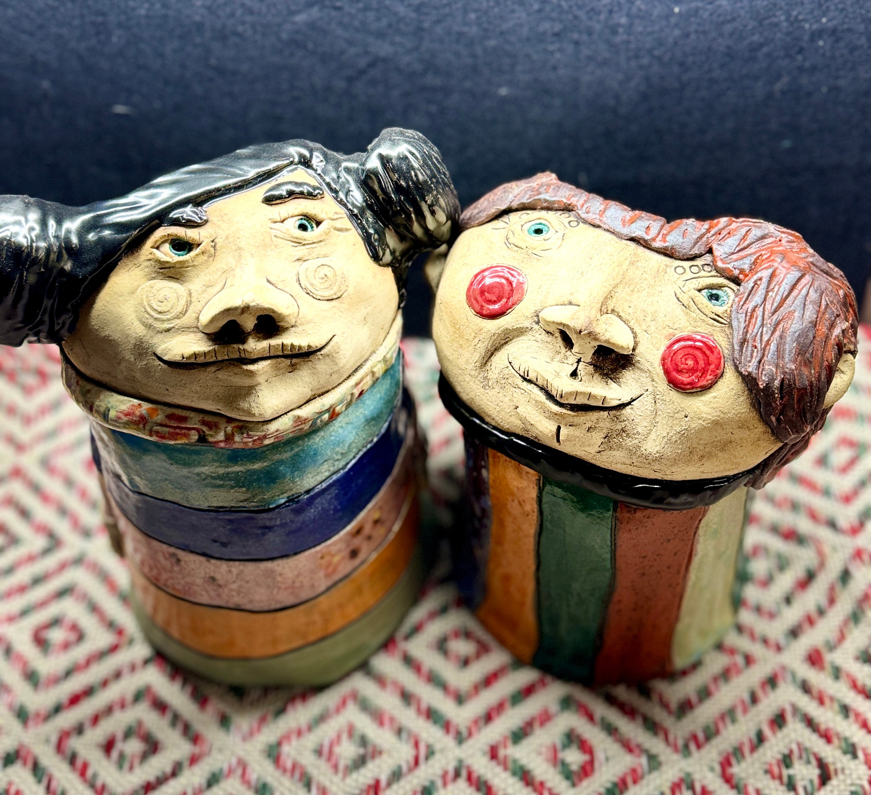 ceramic planters of two whimsical women