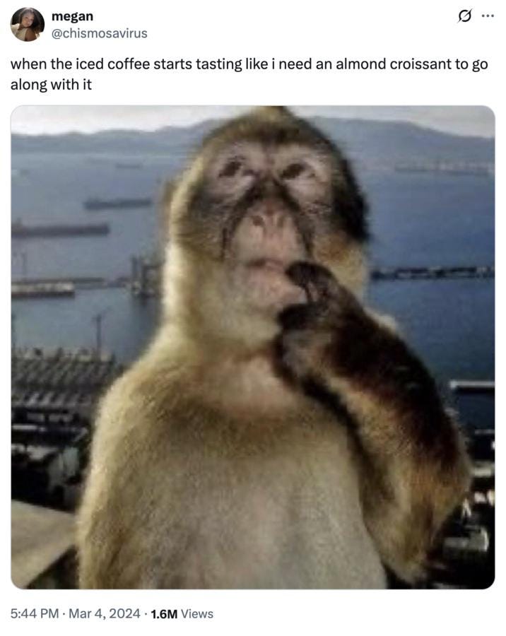 Funny X Twitter post of thinking monkey meme