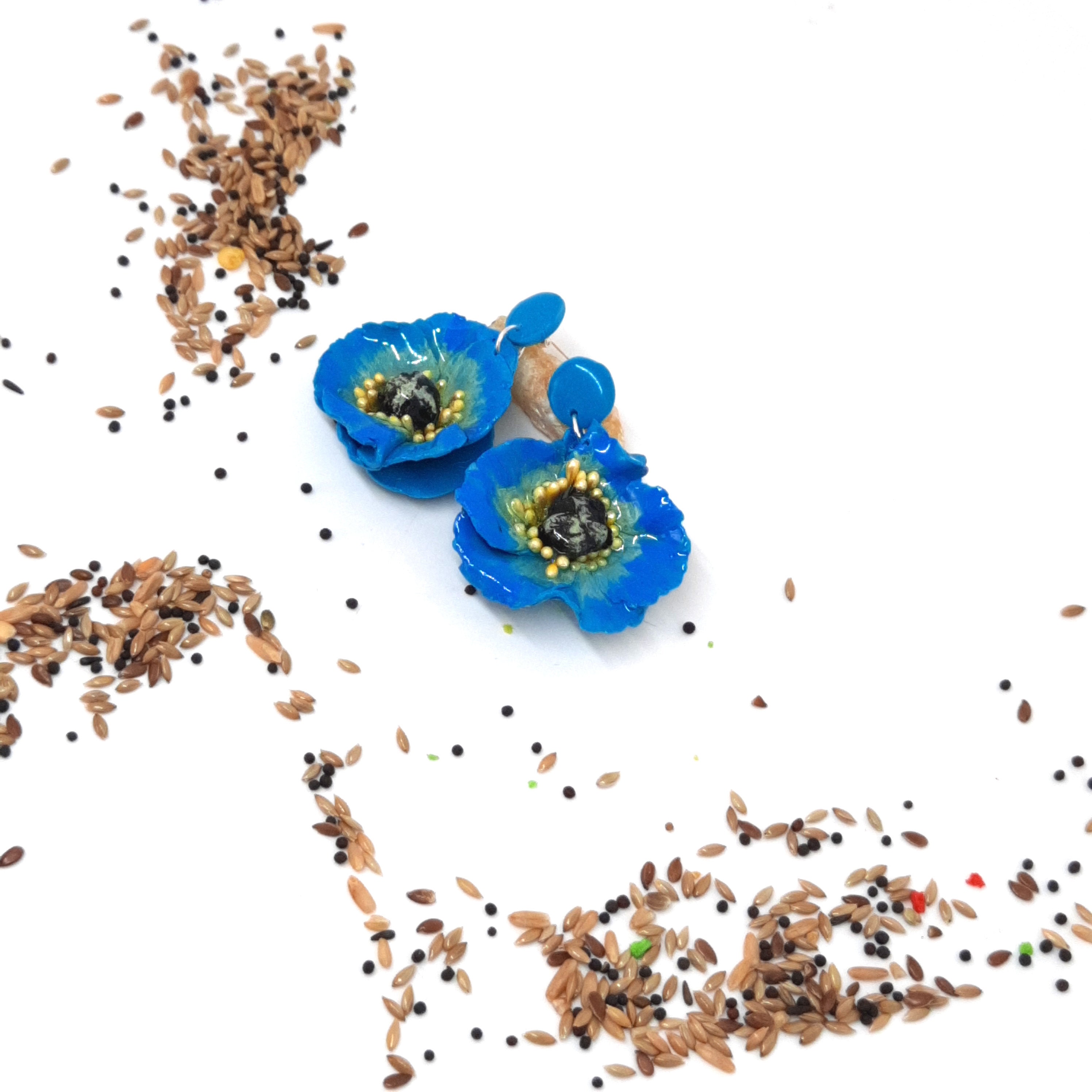 Blue statement poppy earrings