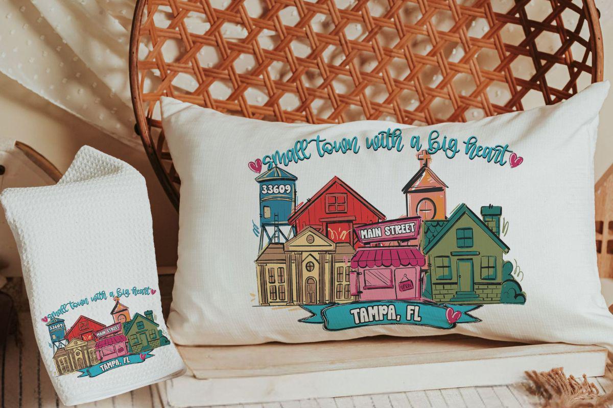 small town with a big heart throw pillow and towel