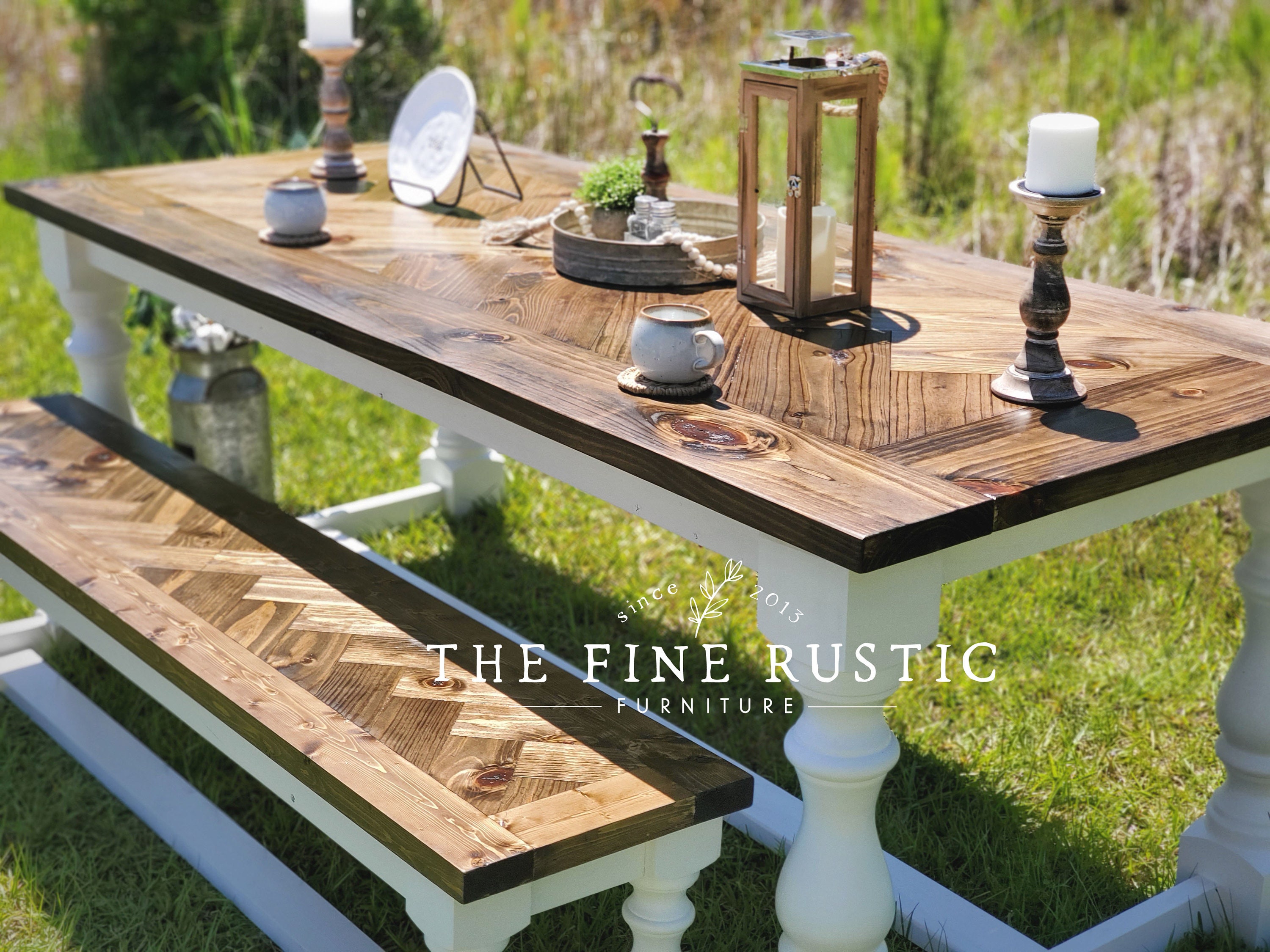 herringbone table with matching bench