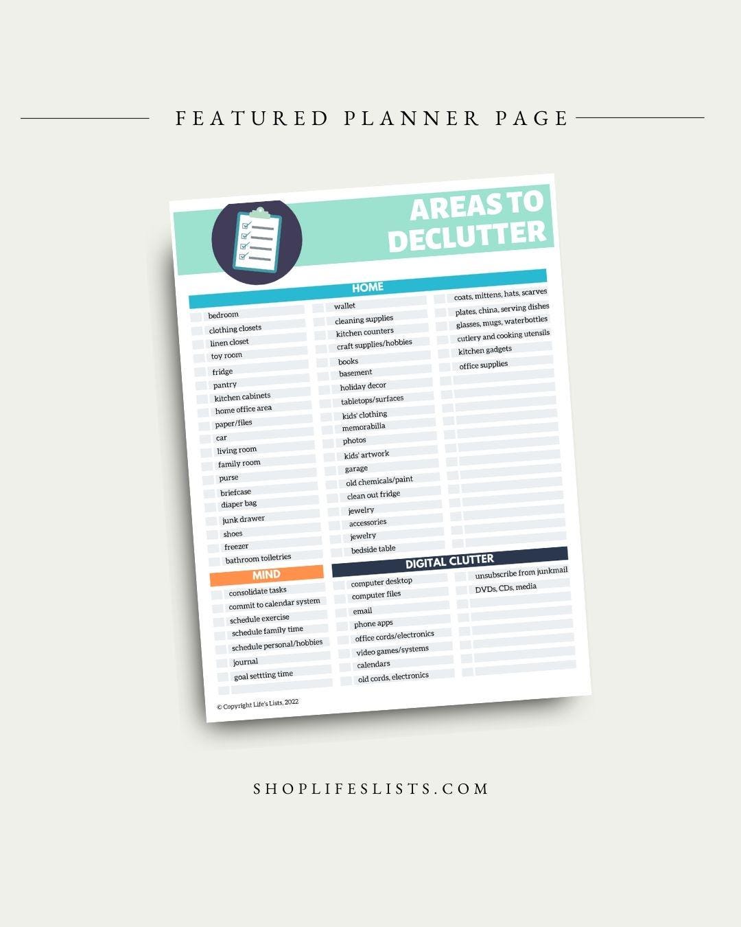 Declutter Checklist - Lifes Lists Yard Sale Planner