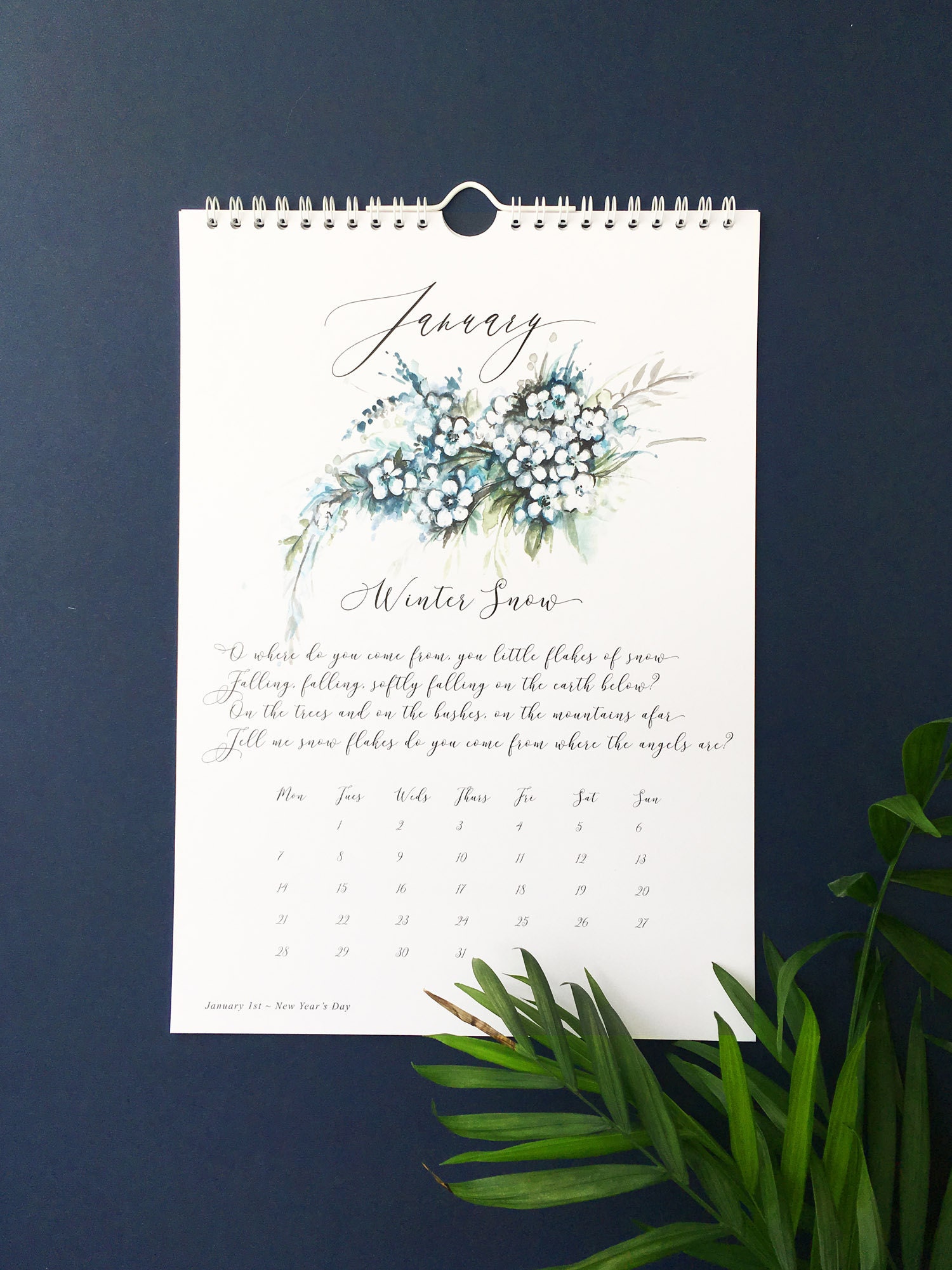 2019 floral wall calendar