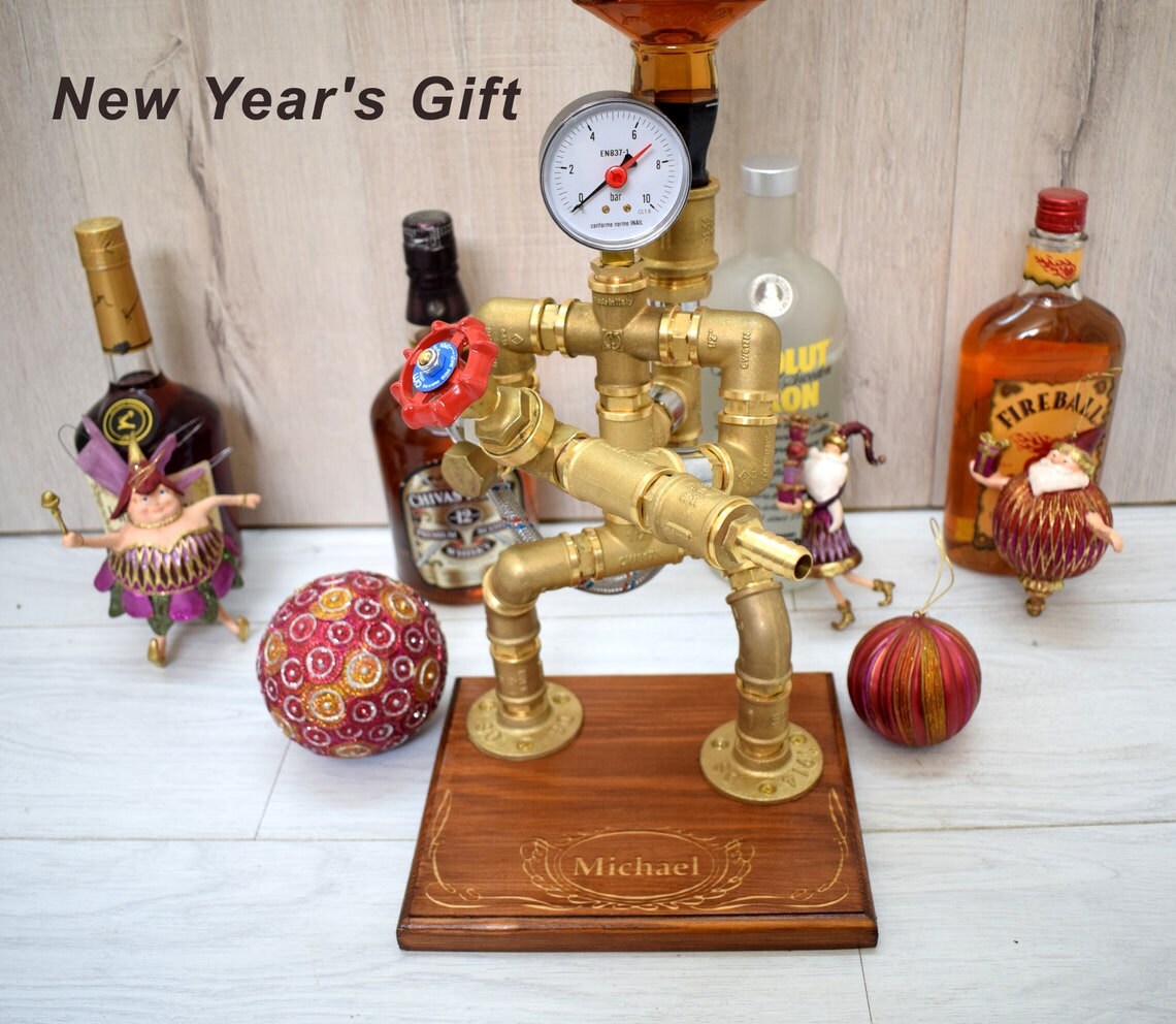 Fireman Firefighter Whiskey Dispenser, Steampunk Handcrafted industrial pipes