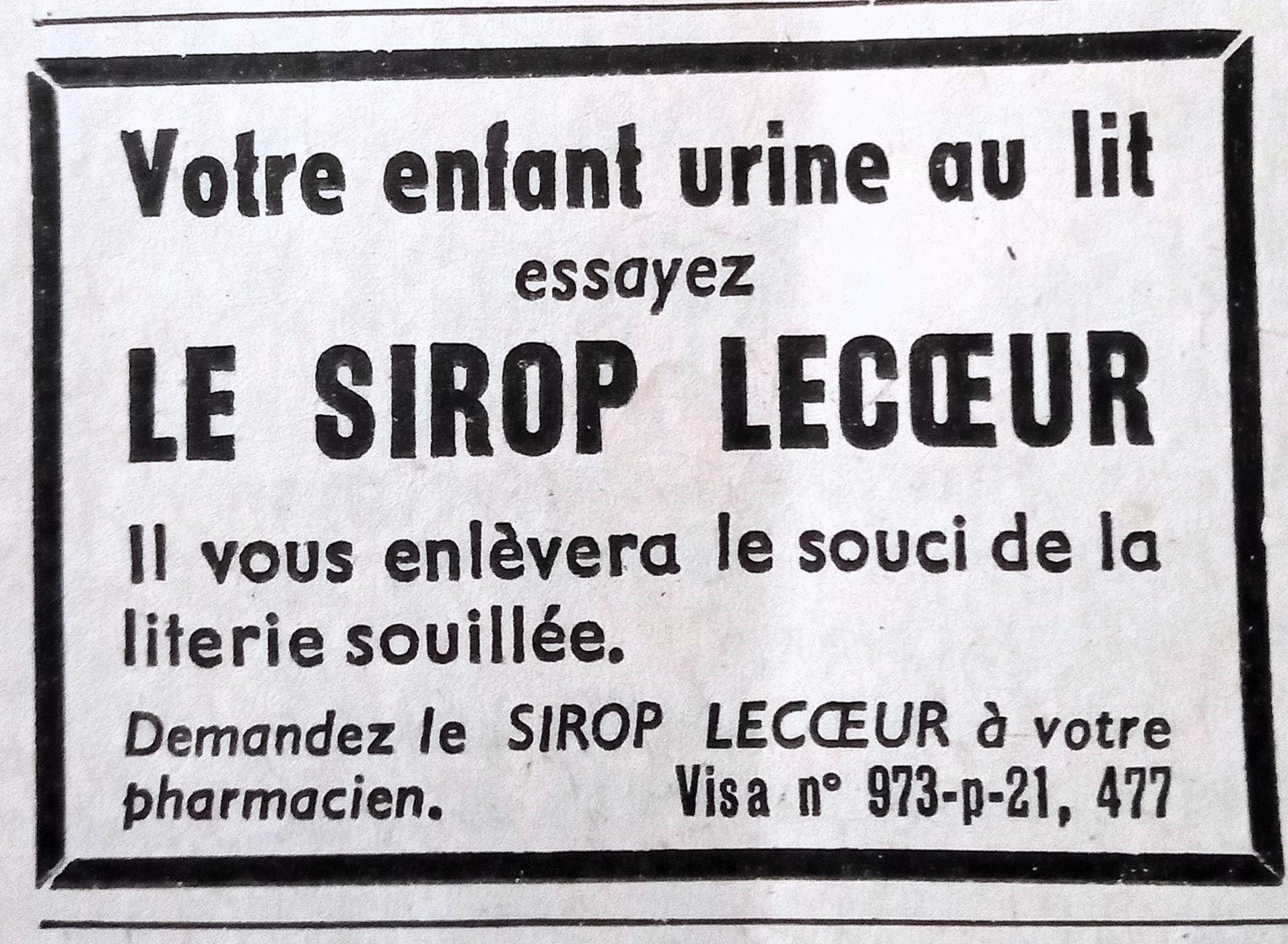 publicite-siroh-contre-les-pipis-au-lit-enuresie-lecoeur-annees-50