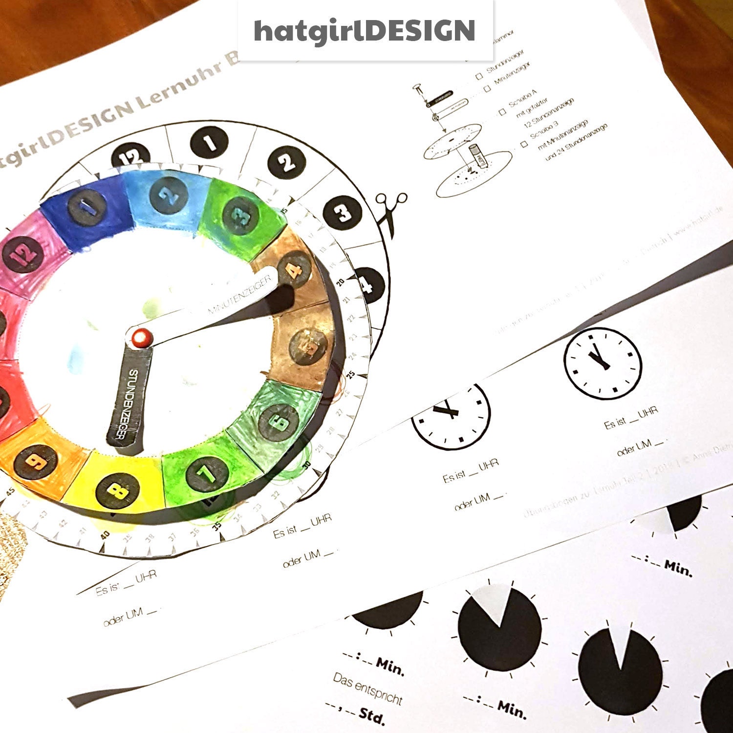 Basteluhr und Übungsblätter