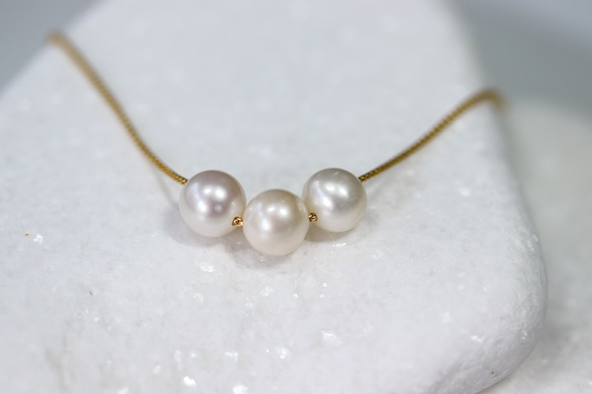Three Natural Pearls on Gold Chain