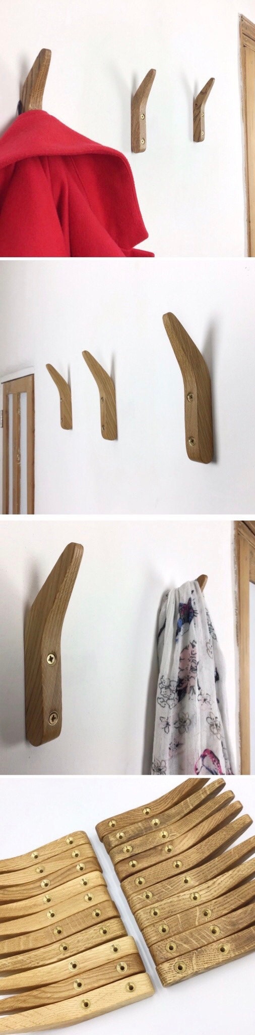 Gorlech Single Coat Hooks in light and dark Oak wood, handcrafted in Wales, UK