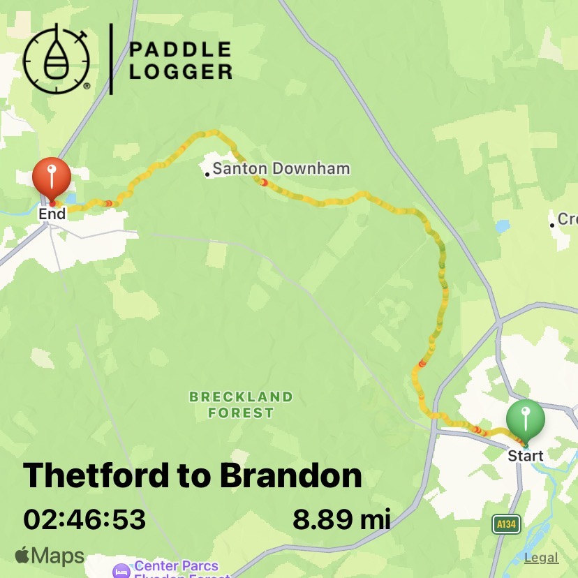 Map showing a paddle boarding route