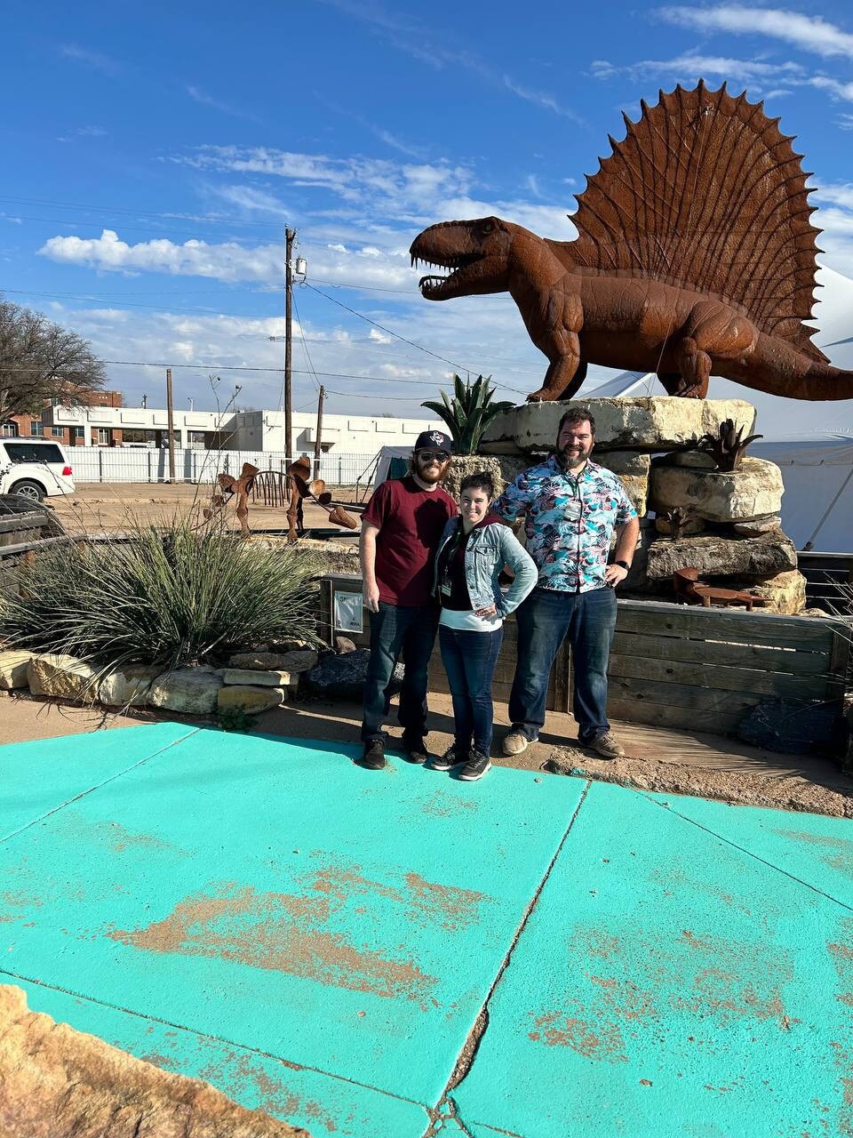 Me, Zack, and Jimmy at the Dimetrodon statue in front of the museum.