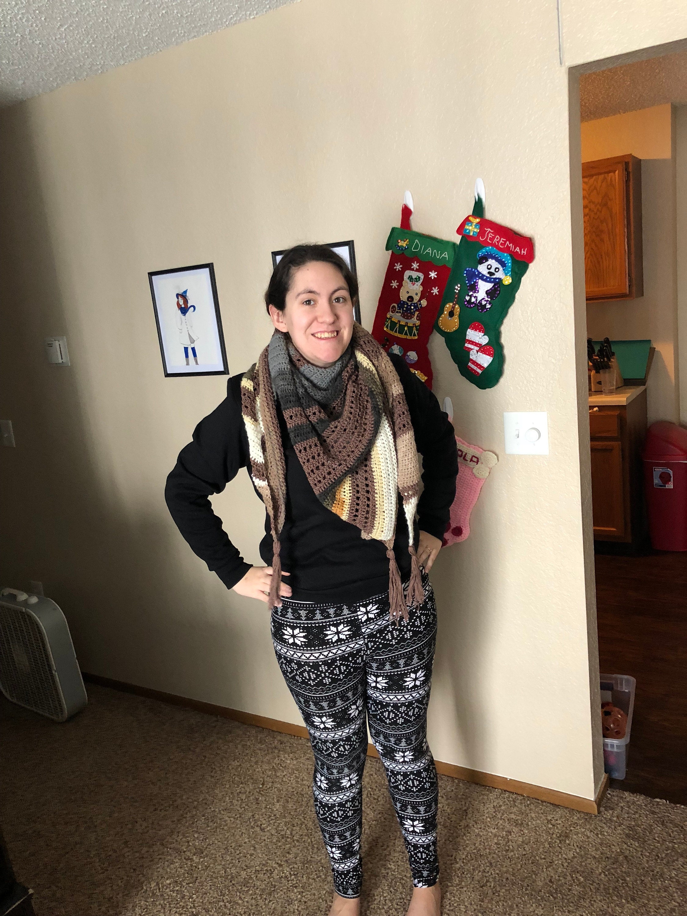 Woman wearing crochet scarf