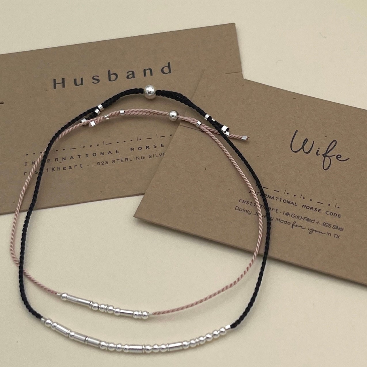 Husband and Wife Morse Code Matching Bracelets for Couples