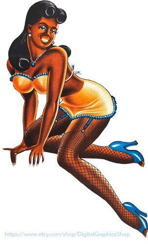retro cartoon black pinup girl