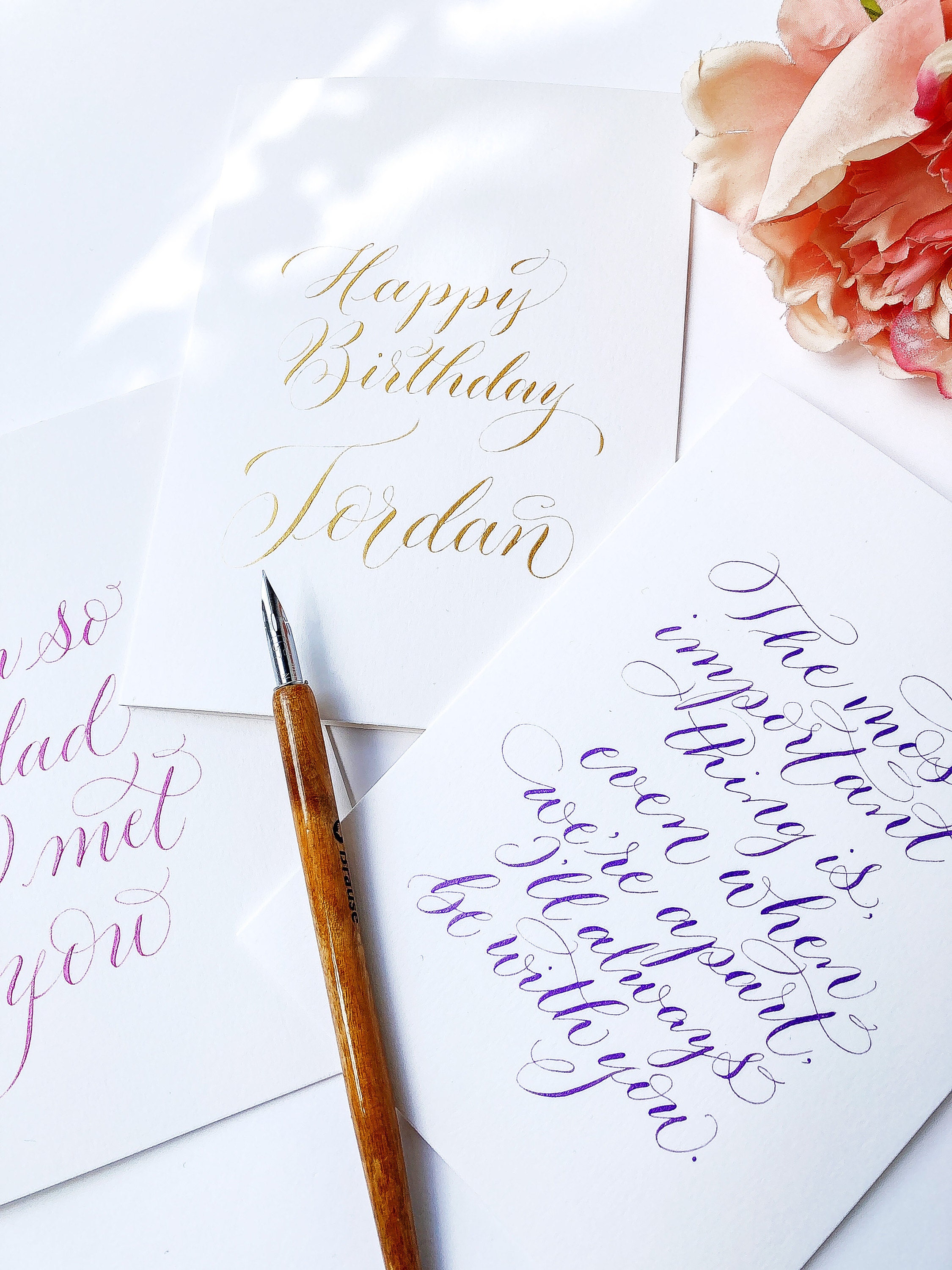 Custom cards in modern calligraphy - UK