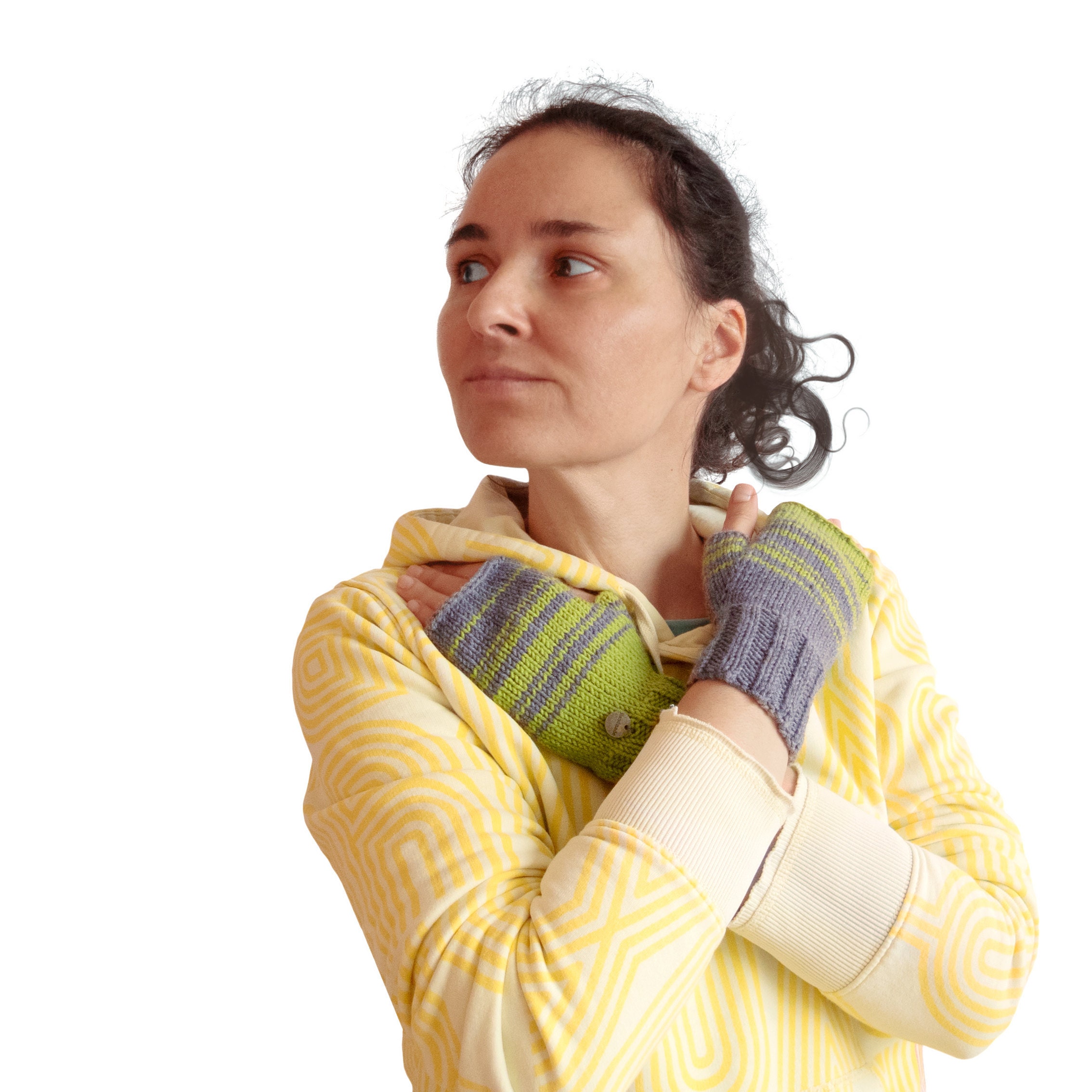 handmade gloves fingerless womens, crochet of brown & green cashmere