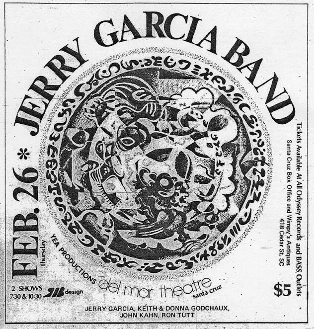 Setlist comes from uncirculated tape. Sue: $4,000 guarantee plus 60% gross receipts over $11,000 (gross potential, GP: $14,500). NB Donna Jean is not on any of the contracts - just the four guys. ad: City on a Hill, February 19, 1976, p. 7 announce: Good Times, February 26, 1976, p. 1 listing: Good Times, February 26, 1976, p. 10 ad: Good Times, February 26, 1976, p. 11 review: [negative] Harlan 1976: One of the more lethargic programs these deteriorated ears have yet tolerated. The material … was inexcusably insipid and dragged on for countless minutes, almost to the extreme of note-to-note crawls. ... humdrum, tiresome style of performing ... The tedium increased as Garcias lackluster vocals ... and the acutely inept playing of Kahn and Tutt further curdled the show. ... numbing musical environment ... Wake up, Jerry!