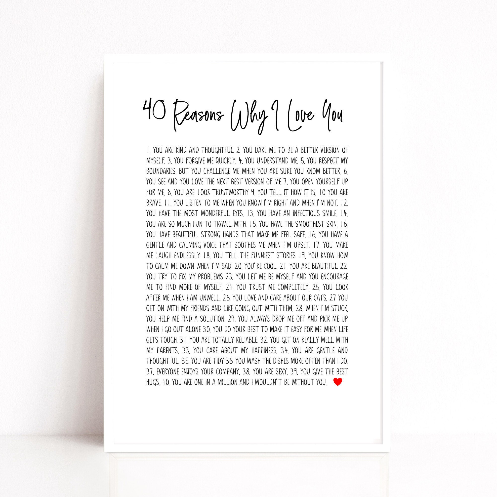 40 reasons why i love you personalised print