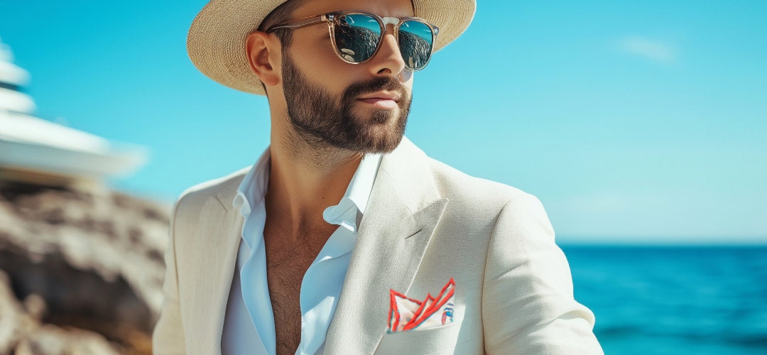 Man in Linen Suit with Pocket Square