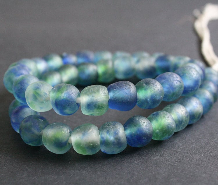 translucent glass beads made with more than one colour of used glass items