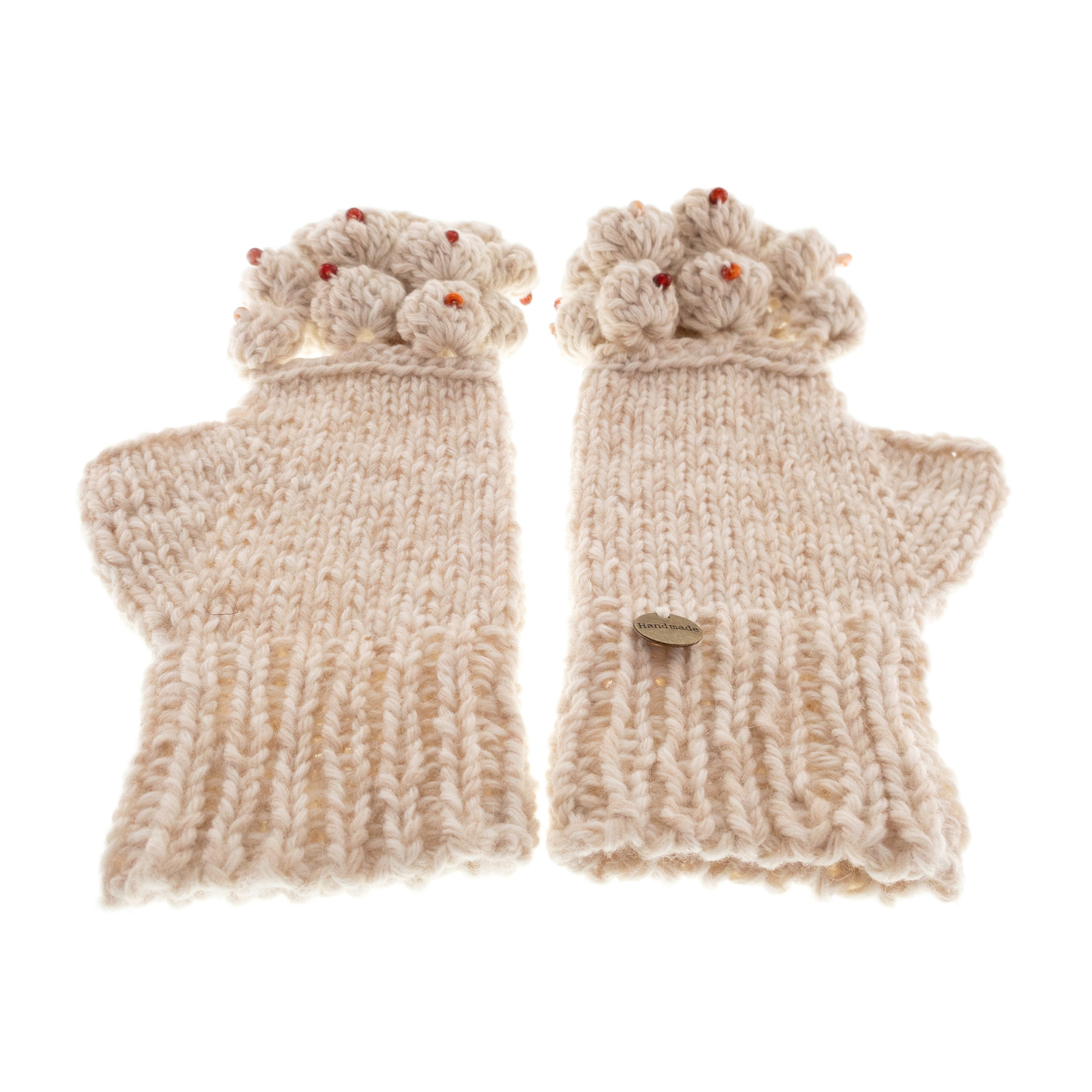 Womens Designer Gloves, Ladies Fingerless White Wool Mittens