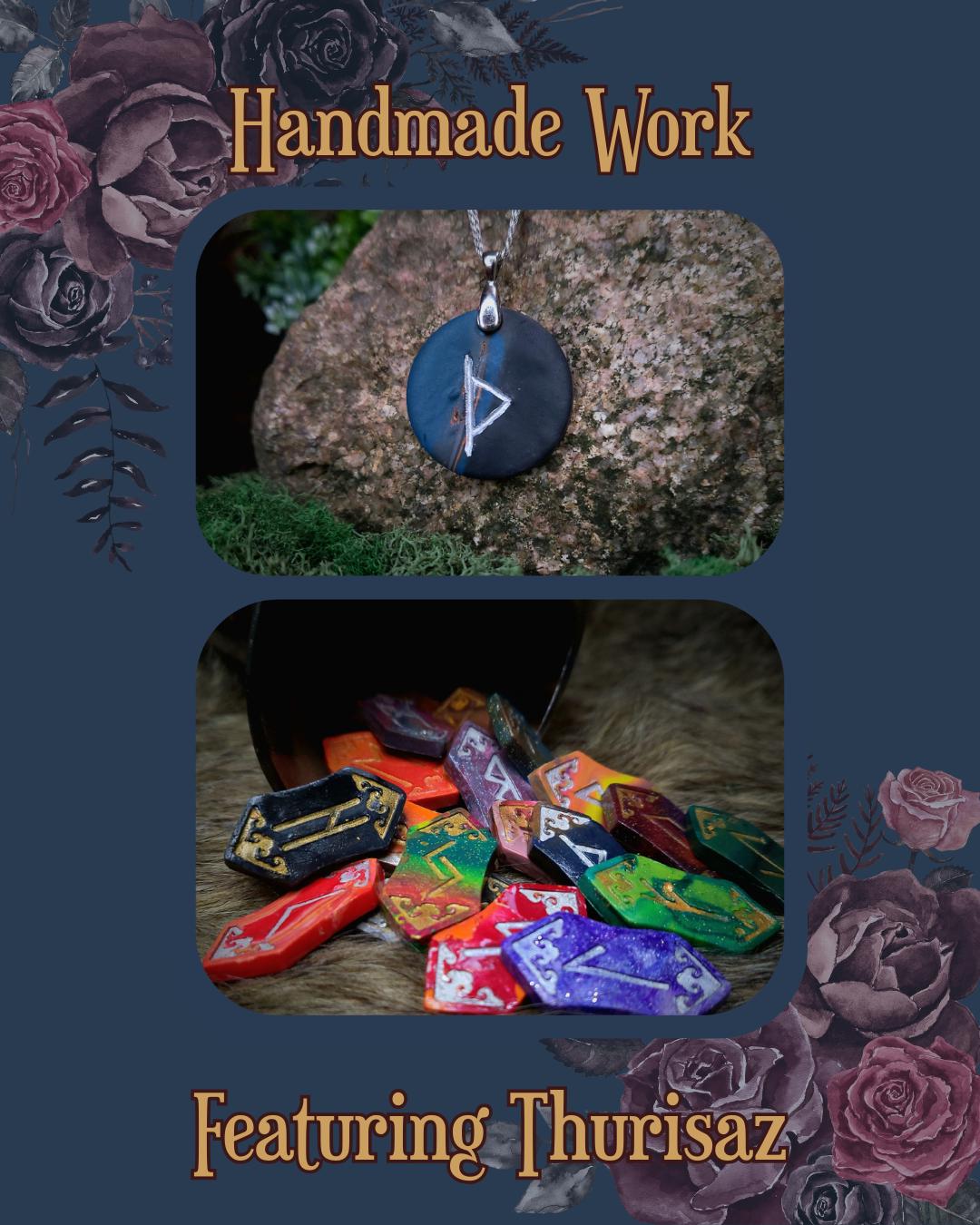 handmade work featuring thurisaz