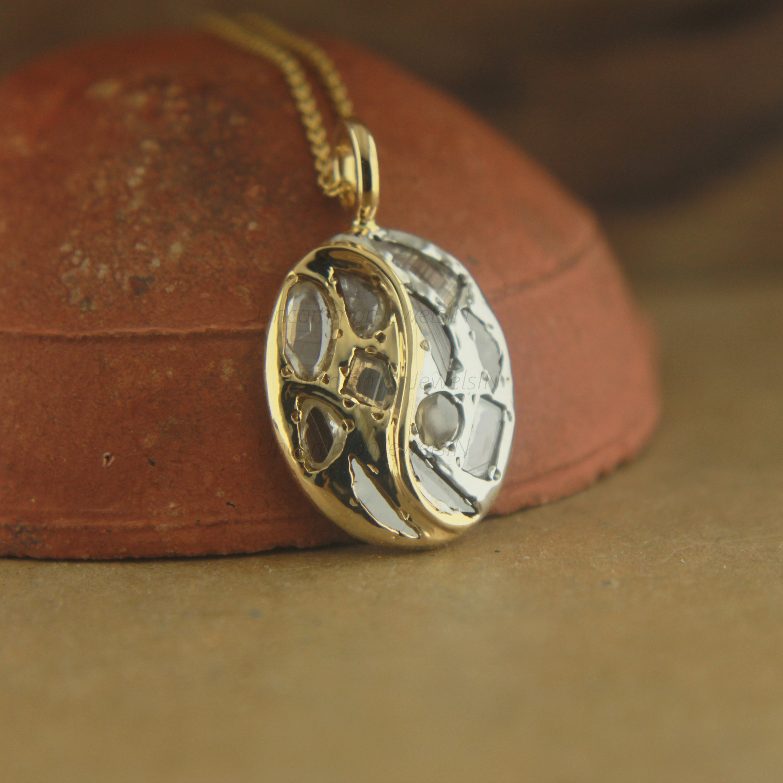 Raw Diamond Slice Pendant, Yin Yang Necklace, One Of A Kind, Art Deco Diamond Necklace