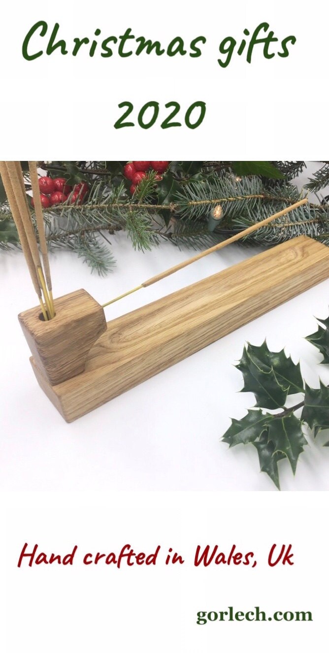Oak wood incense stick holder with incense stick storage pot