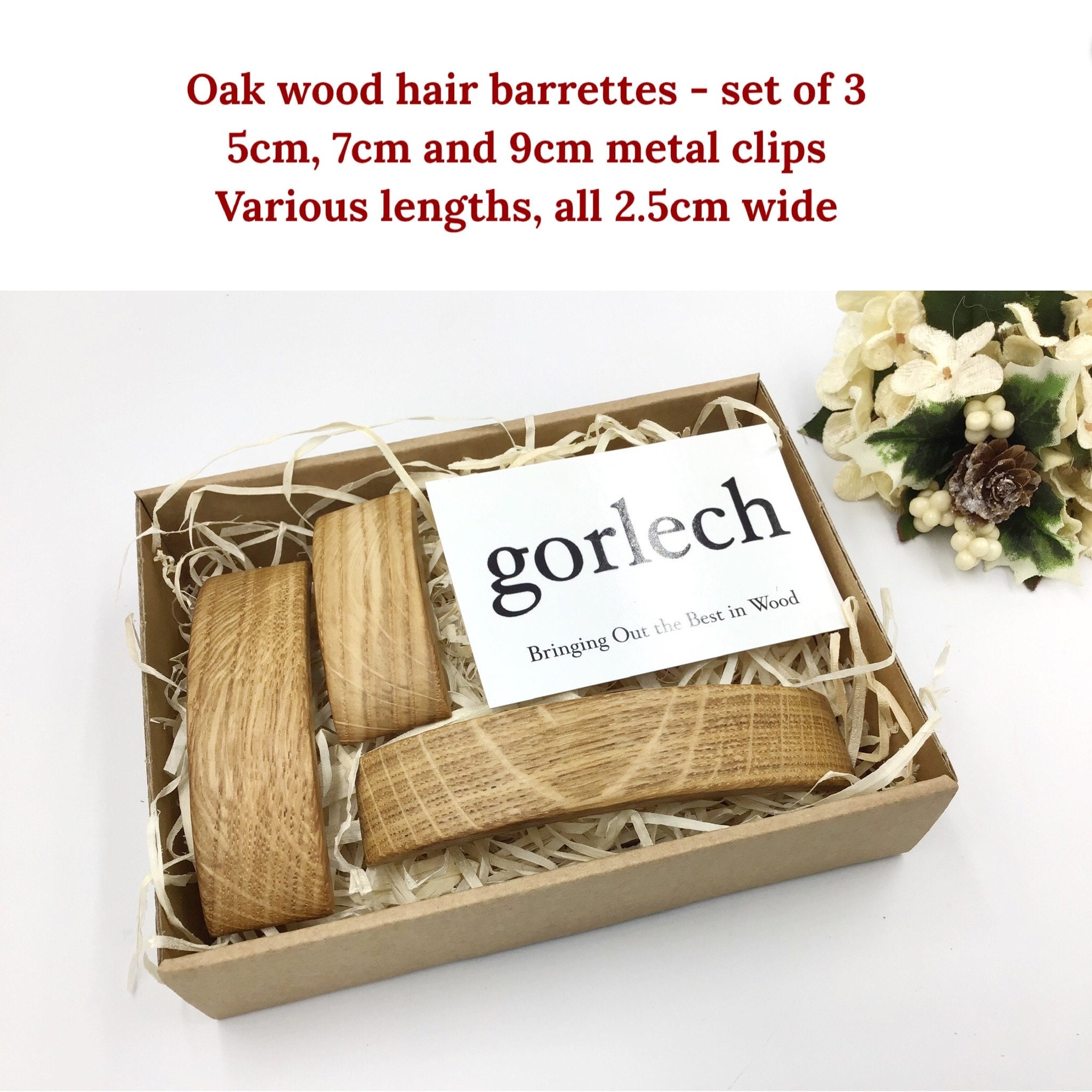 Gorlech hair barrettes- natural wood hair accessories