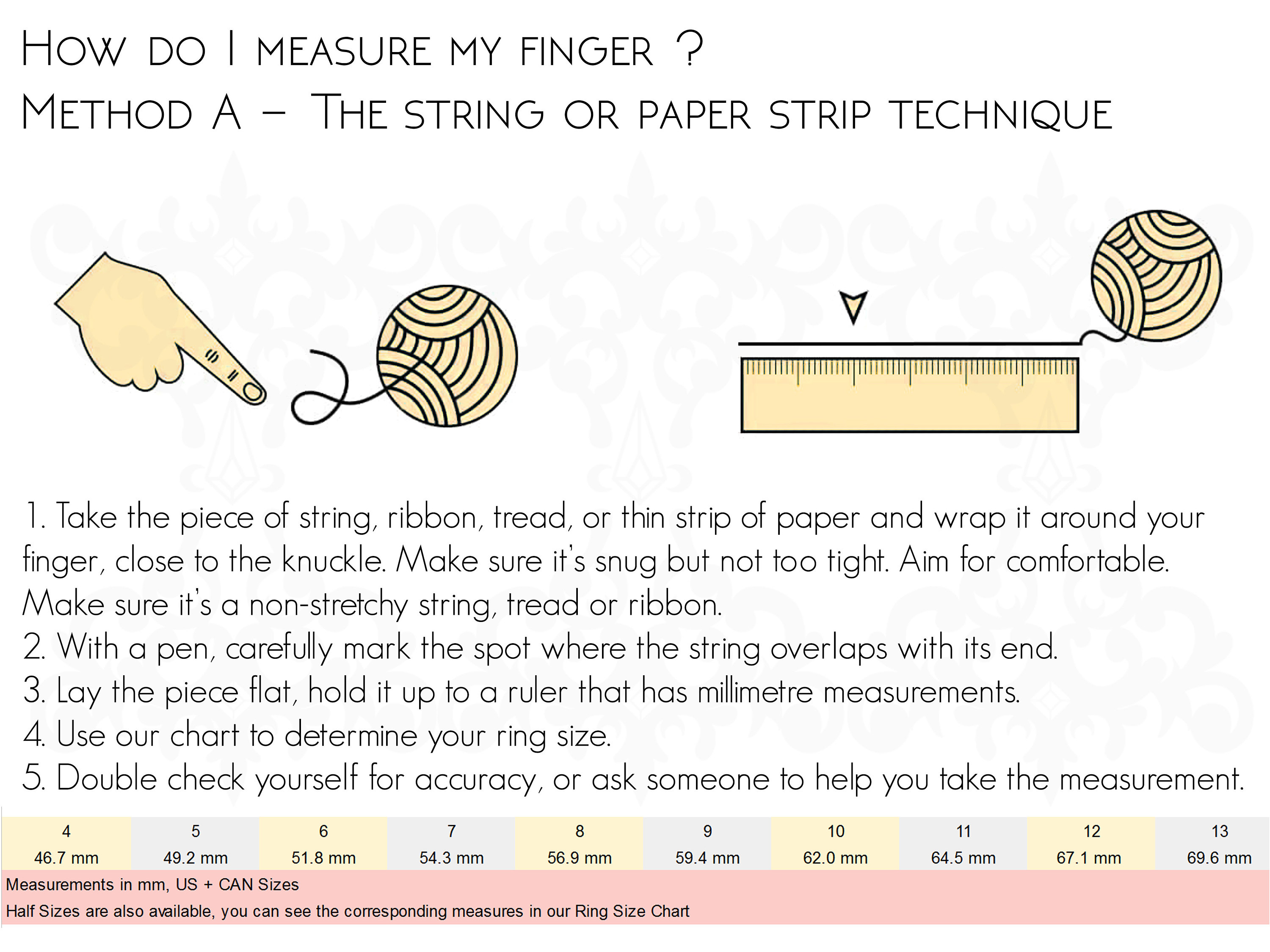 ring size chart measurement string method