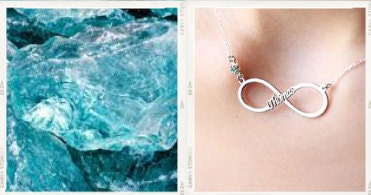 Infinity Name Plate Birthstone Necklace with Aquamarine by Necklace Dream World