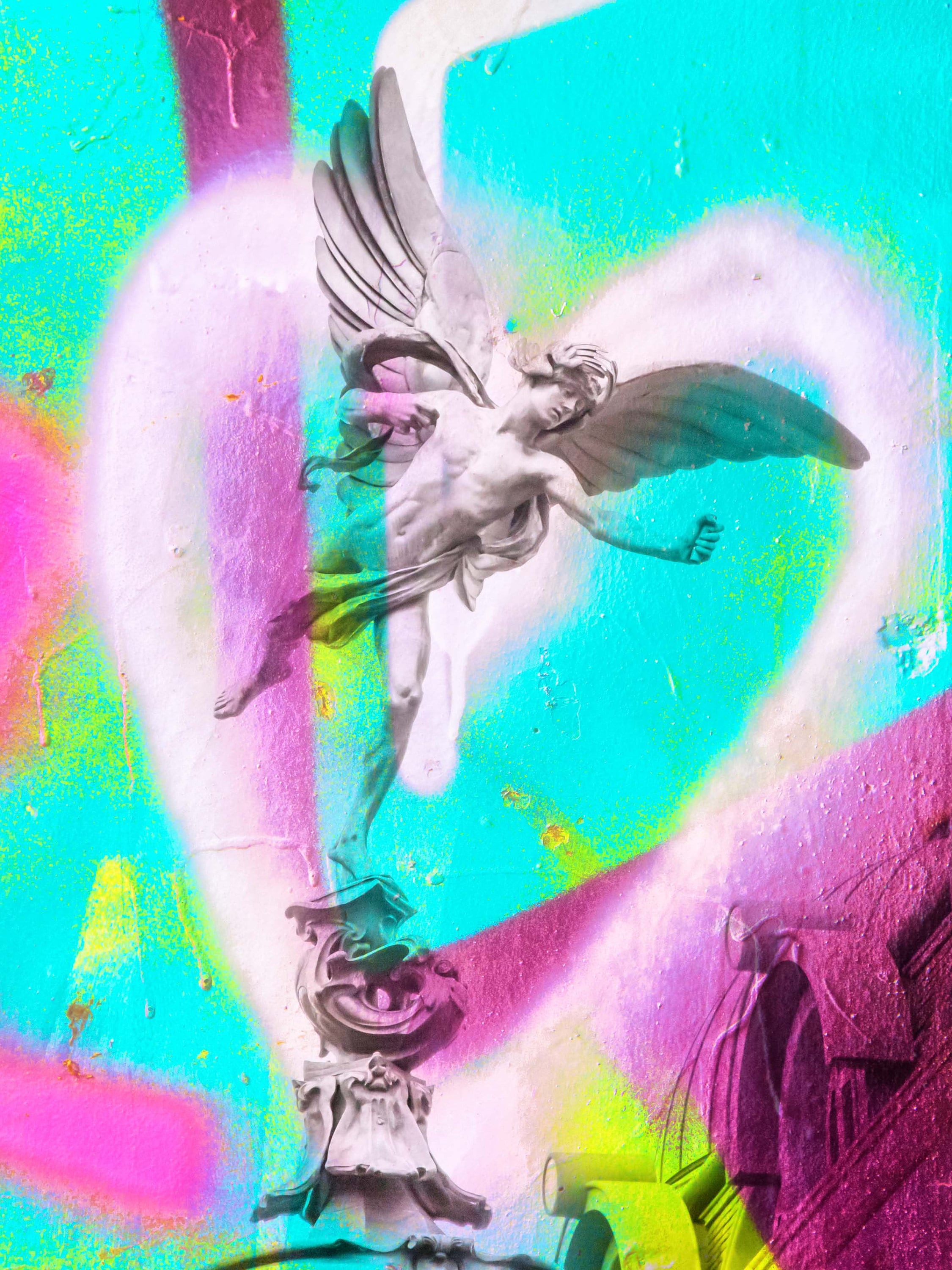 London fine art print Eros statue piccadilly circus with graffiti street art by deborah pendell