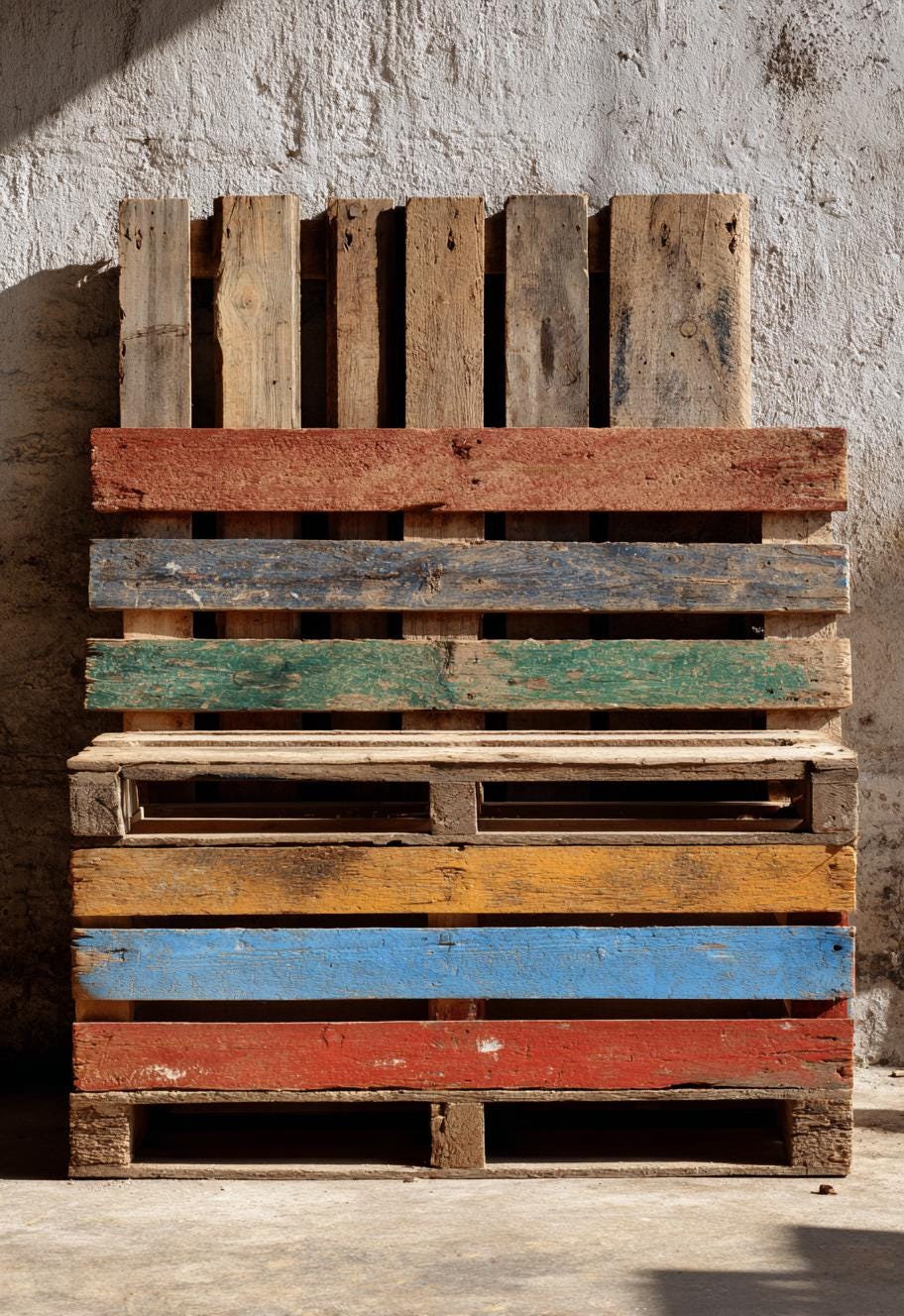 Old Coloured Pallets for use in Upcycling Projects