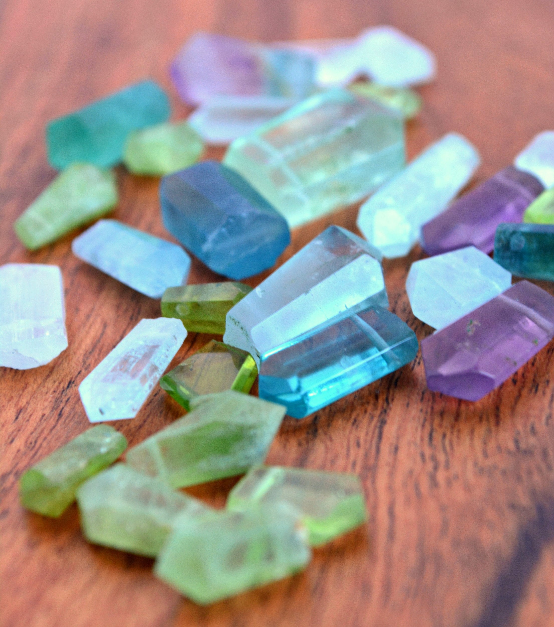 Beautiful Raw Crystal gemstones in Fluorite, Peridot and Aquamarine, perfect for that one of a kind jewelry piece