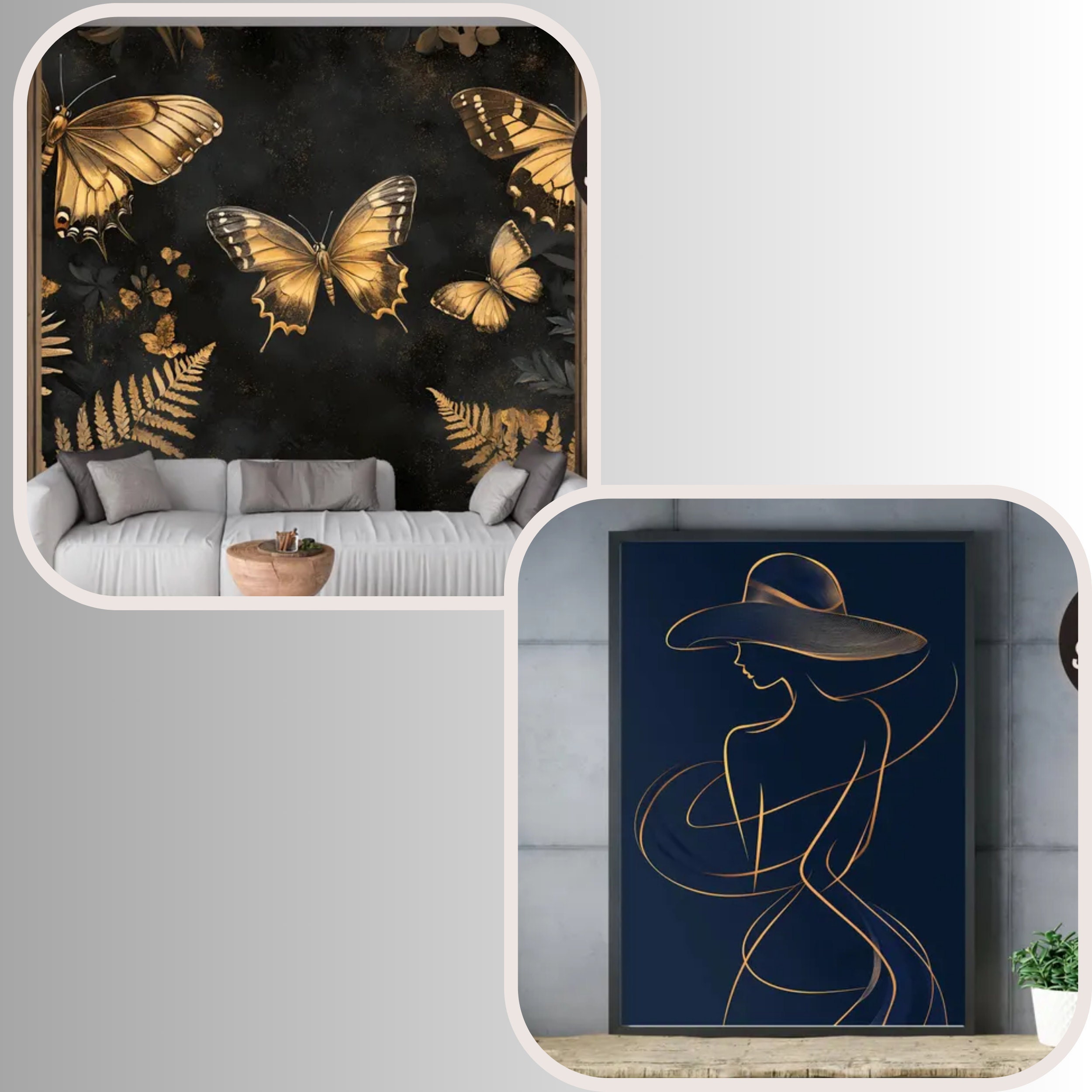 A custom canvas wall print alongside personalized wallpaper, showing the range of customization options available.