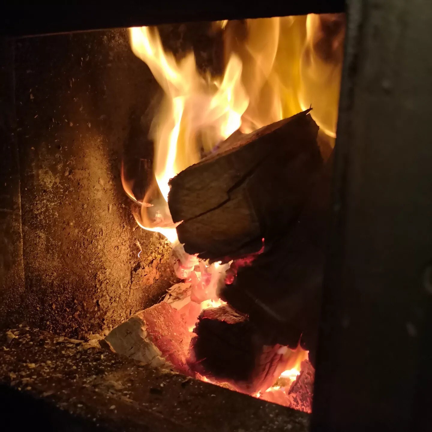 The woodstove is roaring