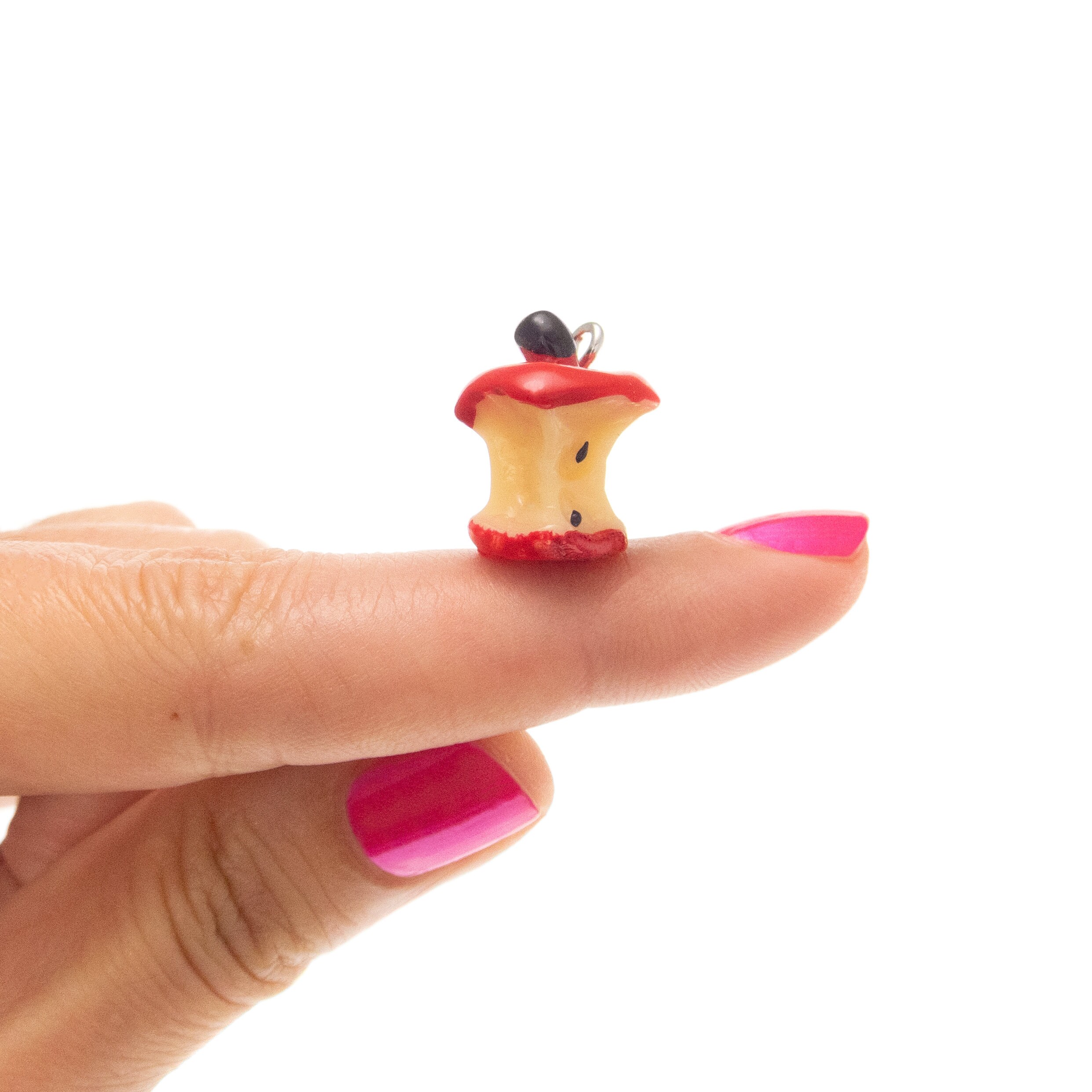 Eaten Apple Necklace. Good Presents for Vegetarians. Red Bitten Apple Shaped Statement Necklace with Charm. Best Gifts for Vegans Birthday