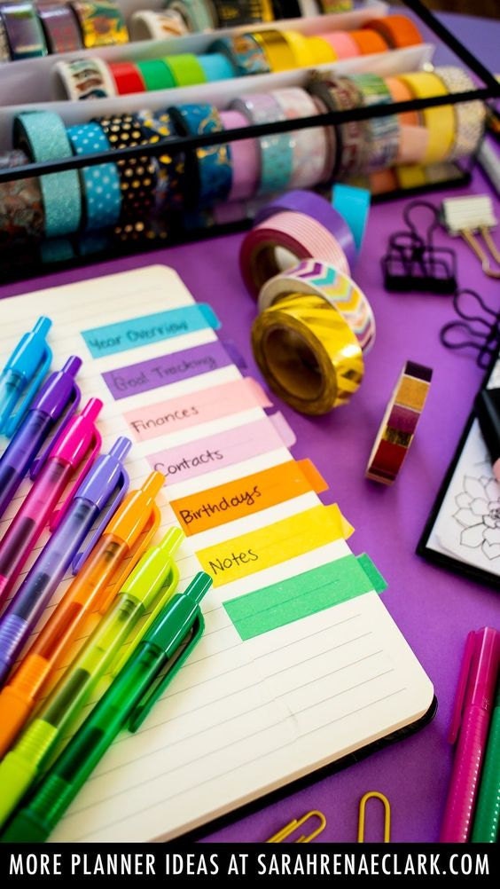 index made with colorful washi tape