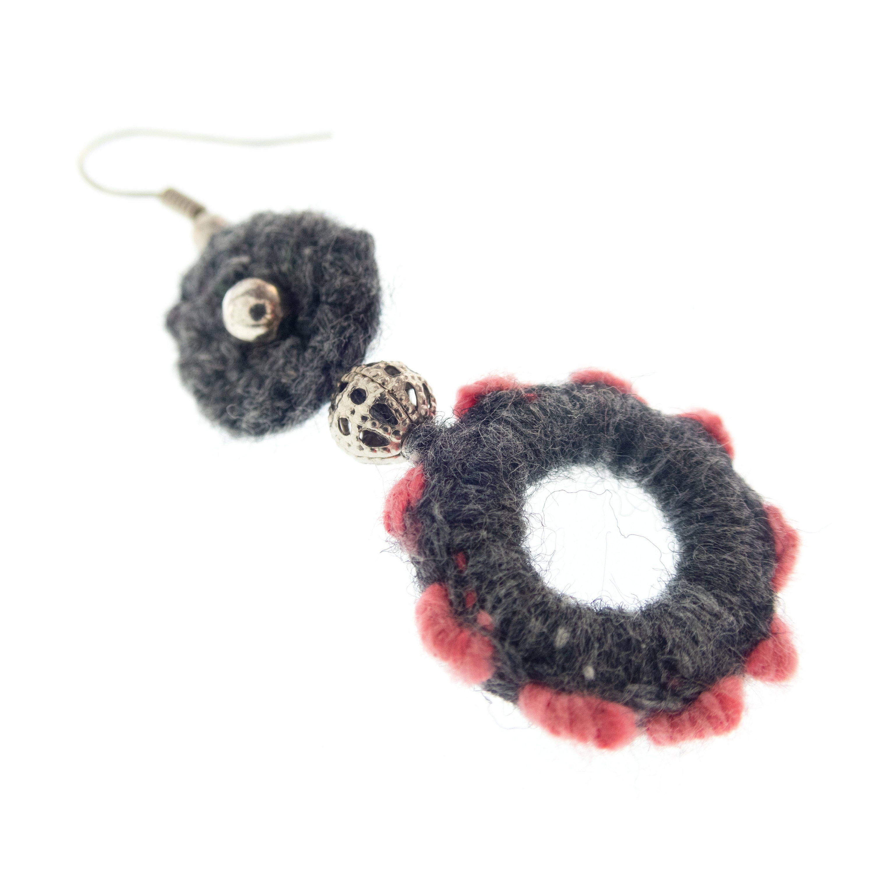 handmade earrings jewelry of yarn in cute dangling circles