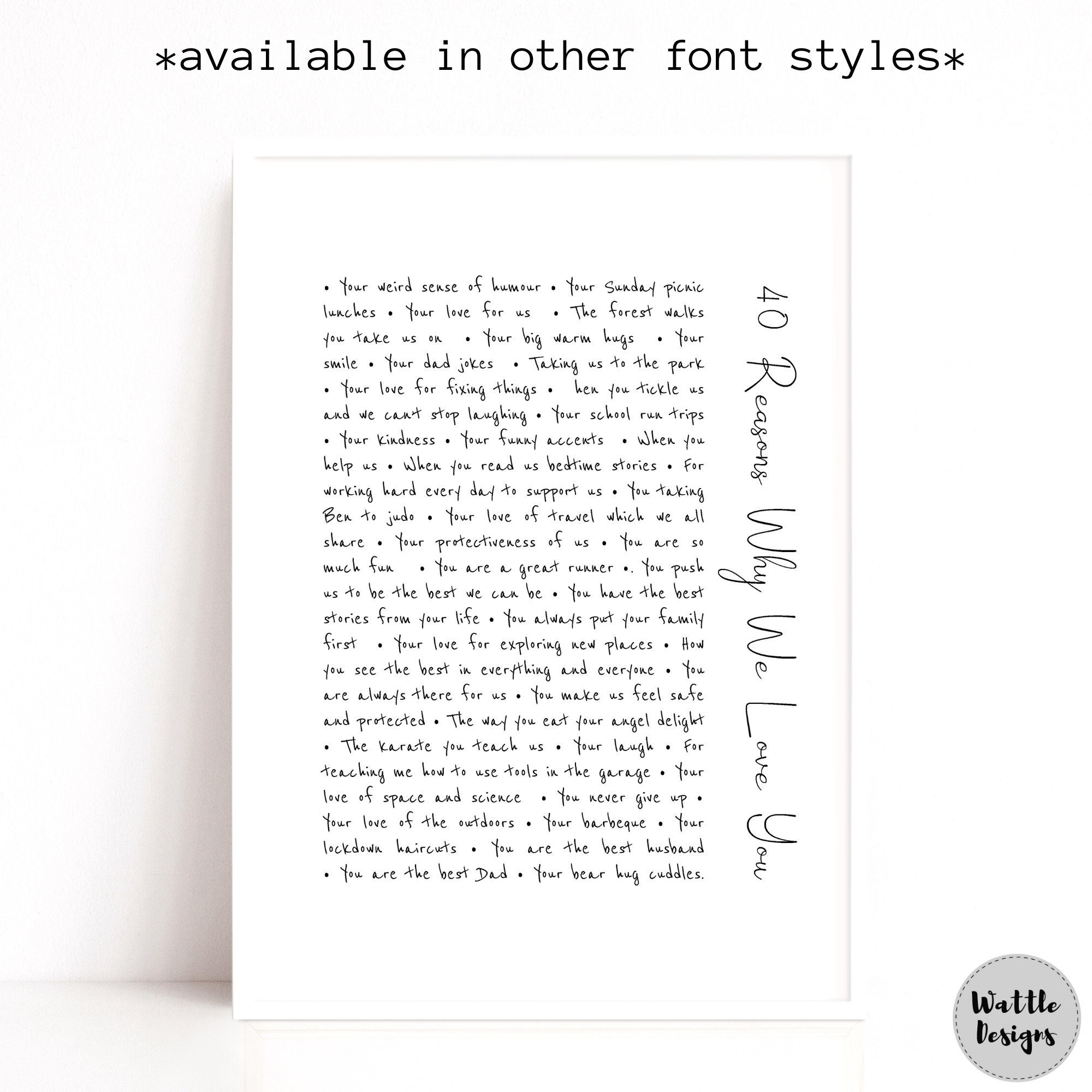 reasons we love you personalised print