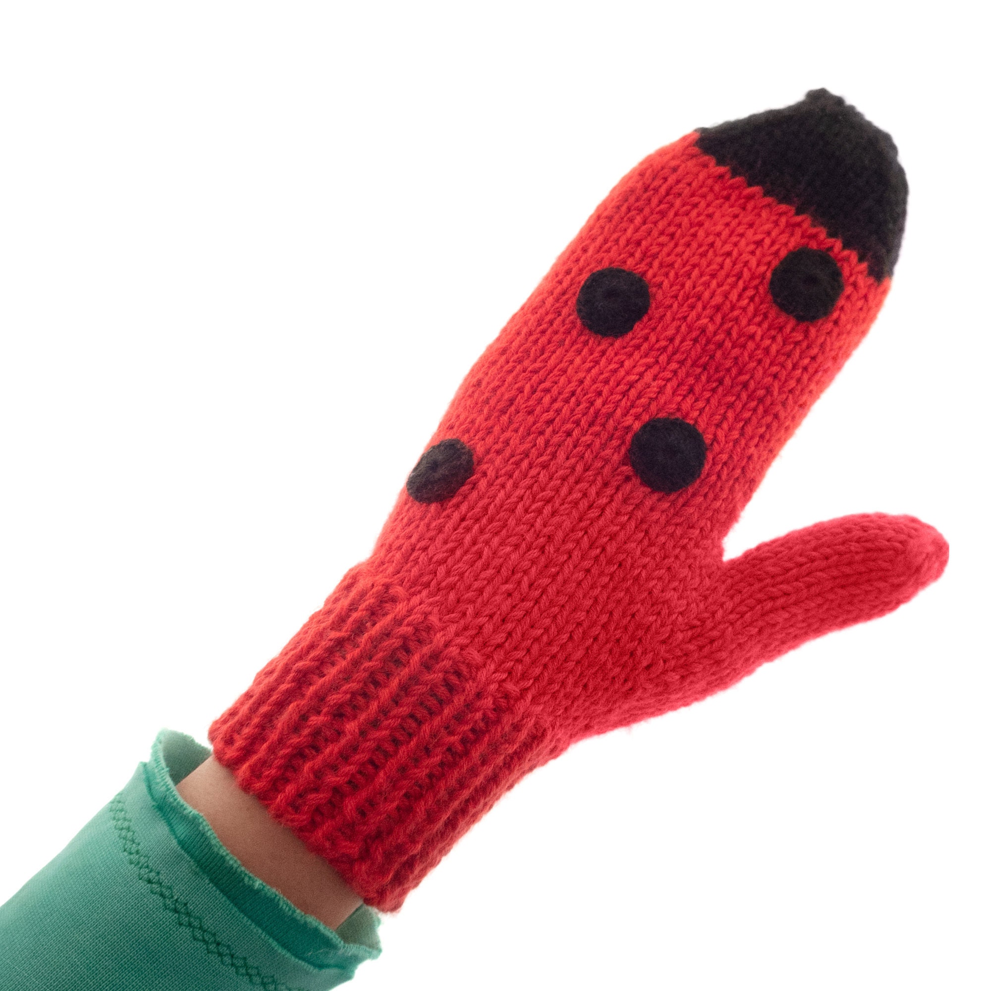 adults mittens, warm knitted winter mitts with ladybug theme